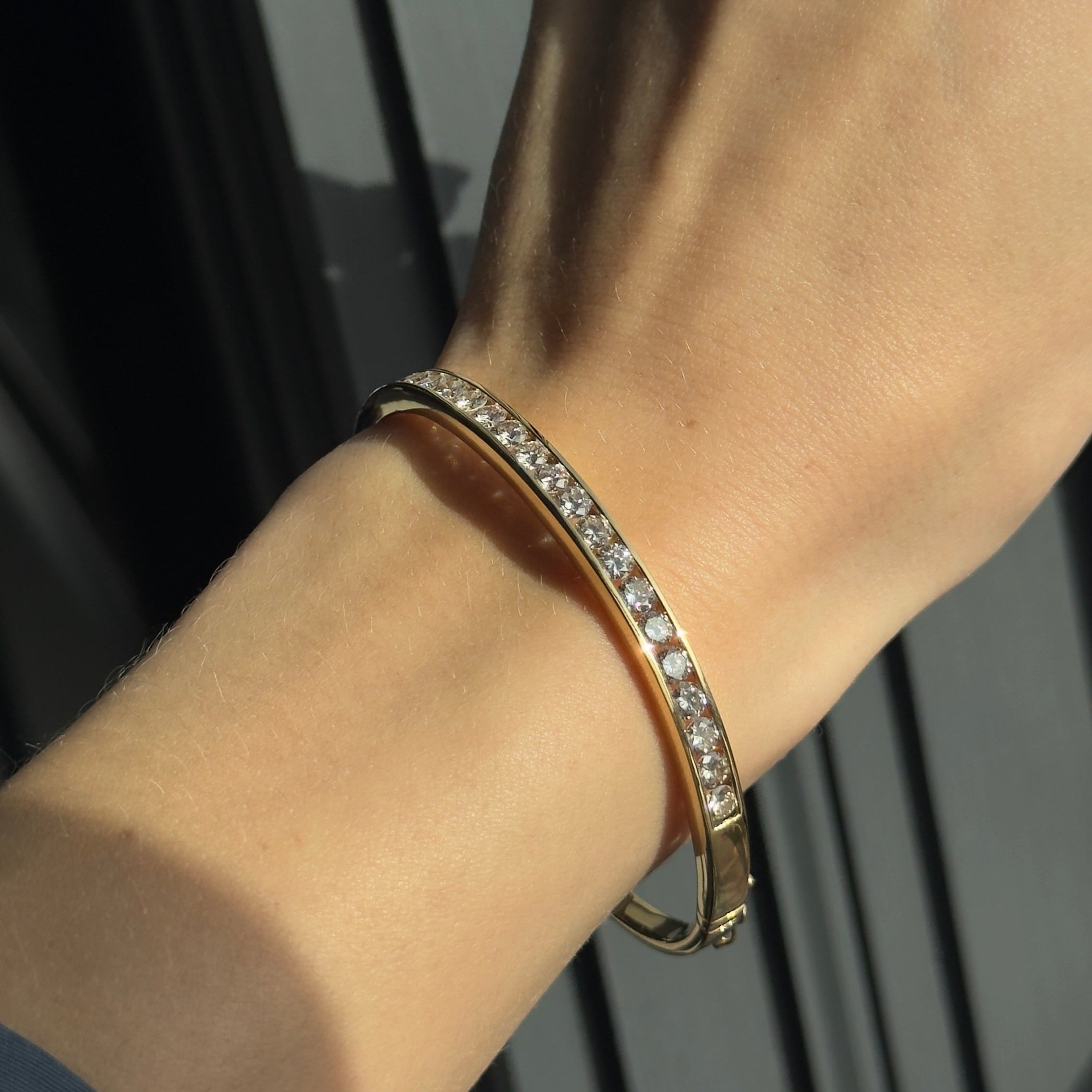 18K Yellow Gold 3.33 Carat Diamond Channel Set Bangle - Queen May