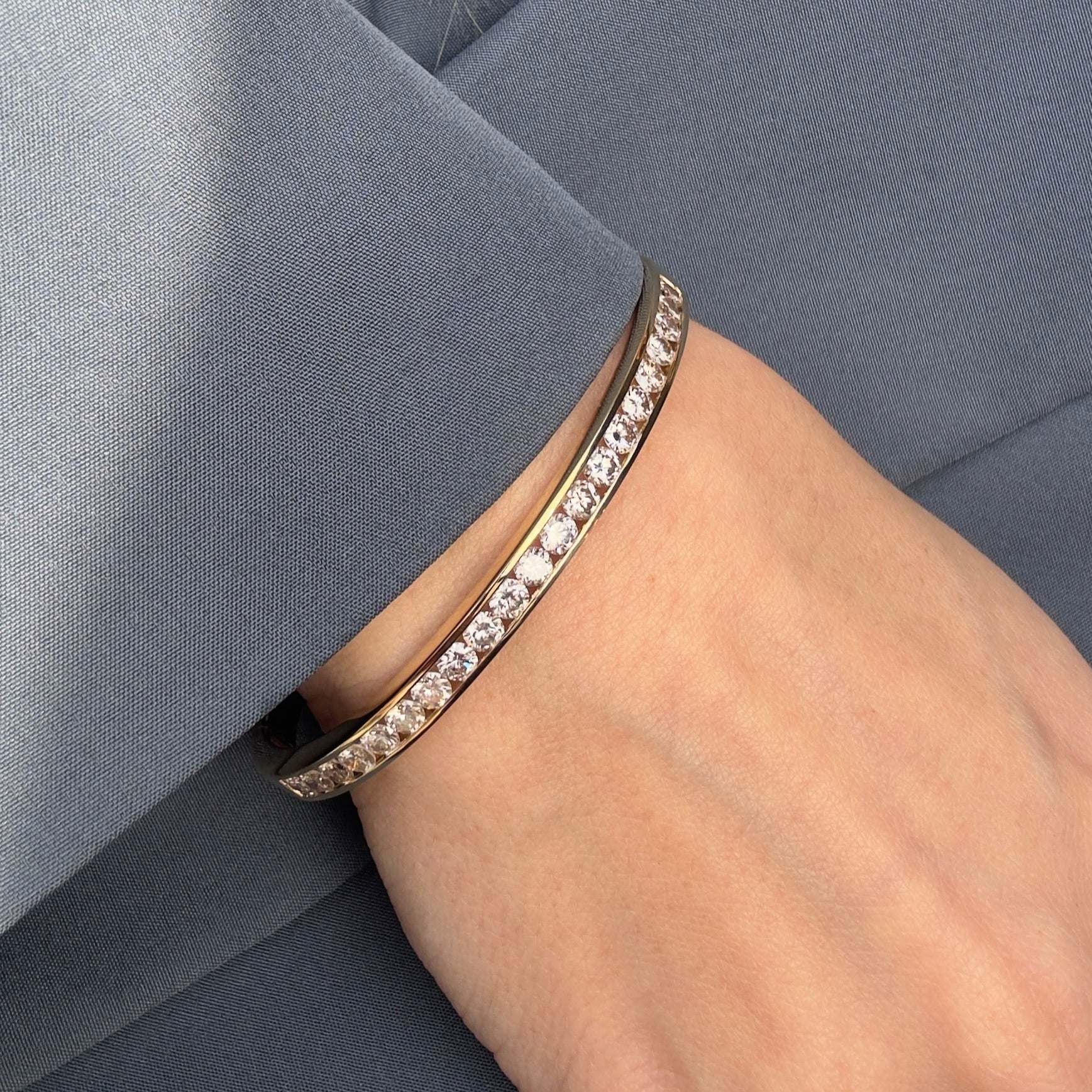 18K Yellow Gold 3.33 Carat Diamond Channel Set Bangle - Queen May