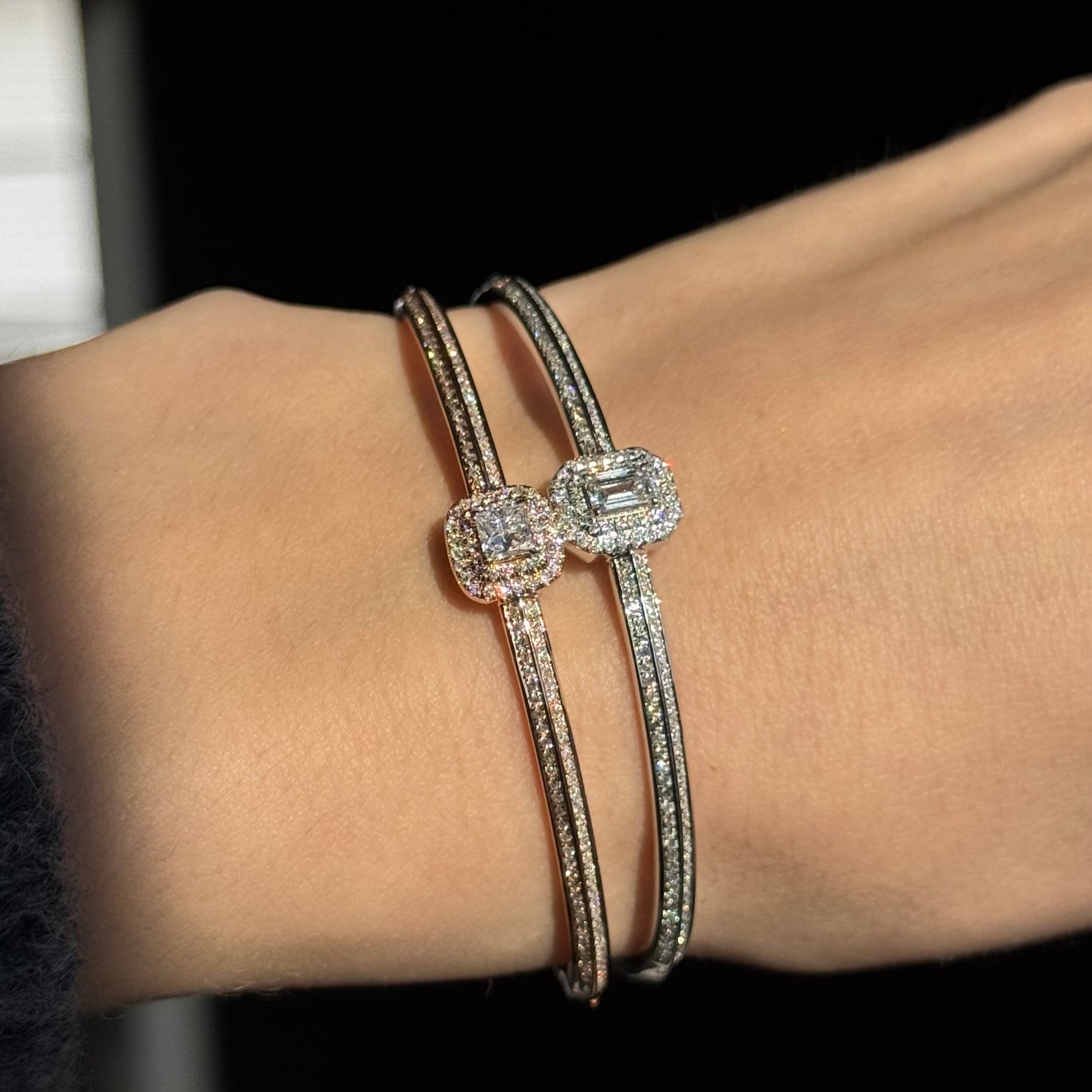18K Rose Gold 0.62 Carat Diamond Princess Pave Bangle - Queen May