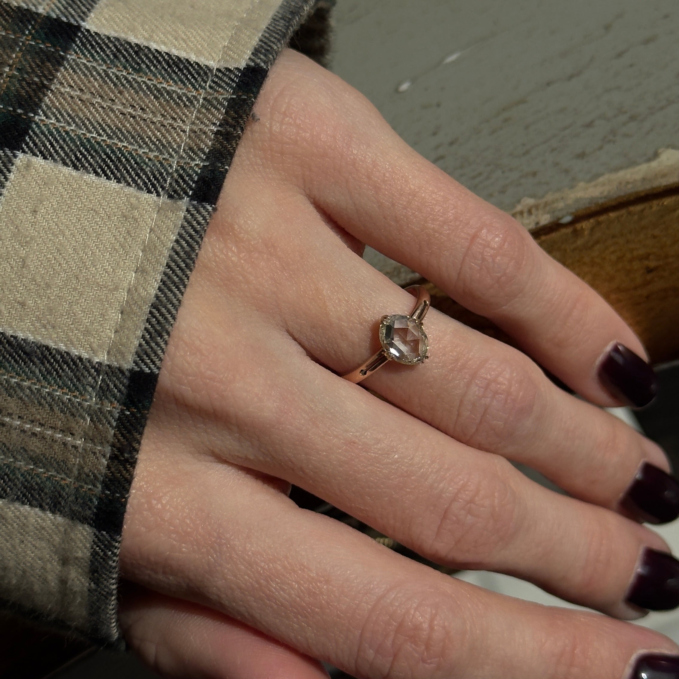 Victorian 14K Rose Gold 1.02 Carat Rose Cut Engagement Ring - Queen May