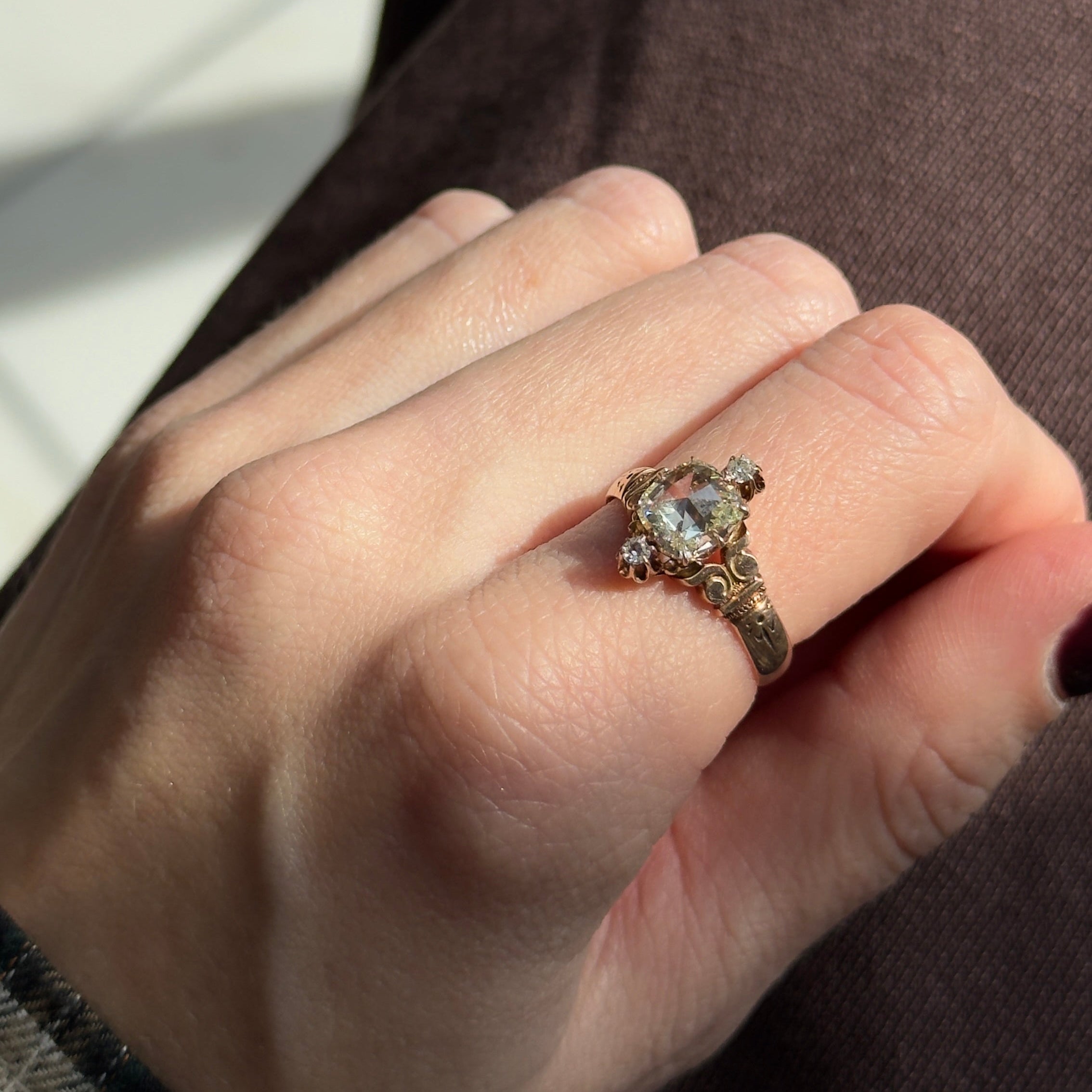 Victorian 10K Rose Gold 1.01 Carat Antique Cushion Rose Cut Diamond Ring - Queen May