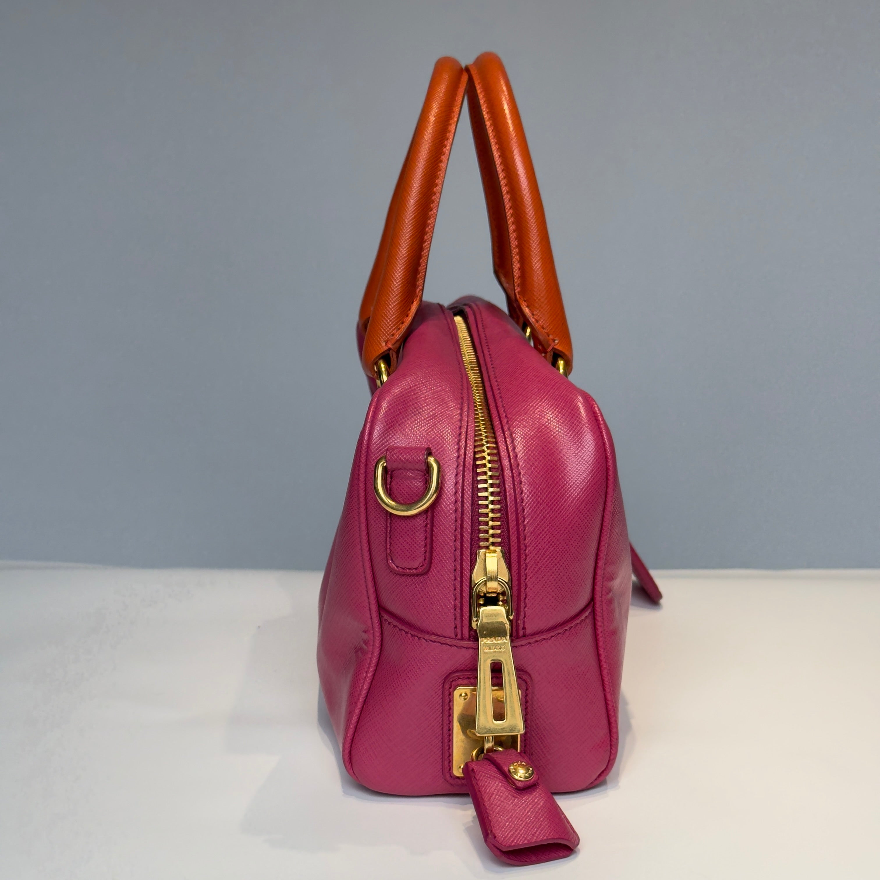 Prada Saffiano Bowling Bag in Pink and Orange - Queen May