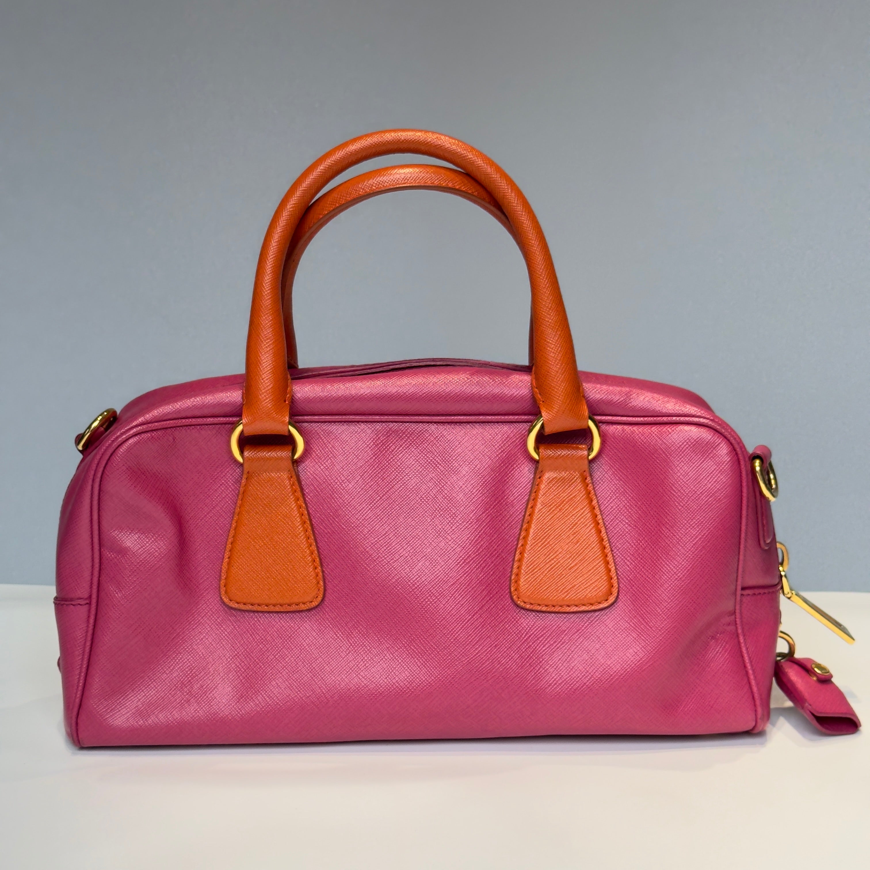 Prada Saffiano Bowling Bag in Pink and Orange - Queen May