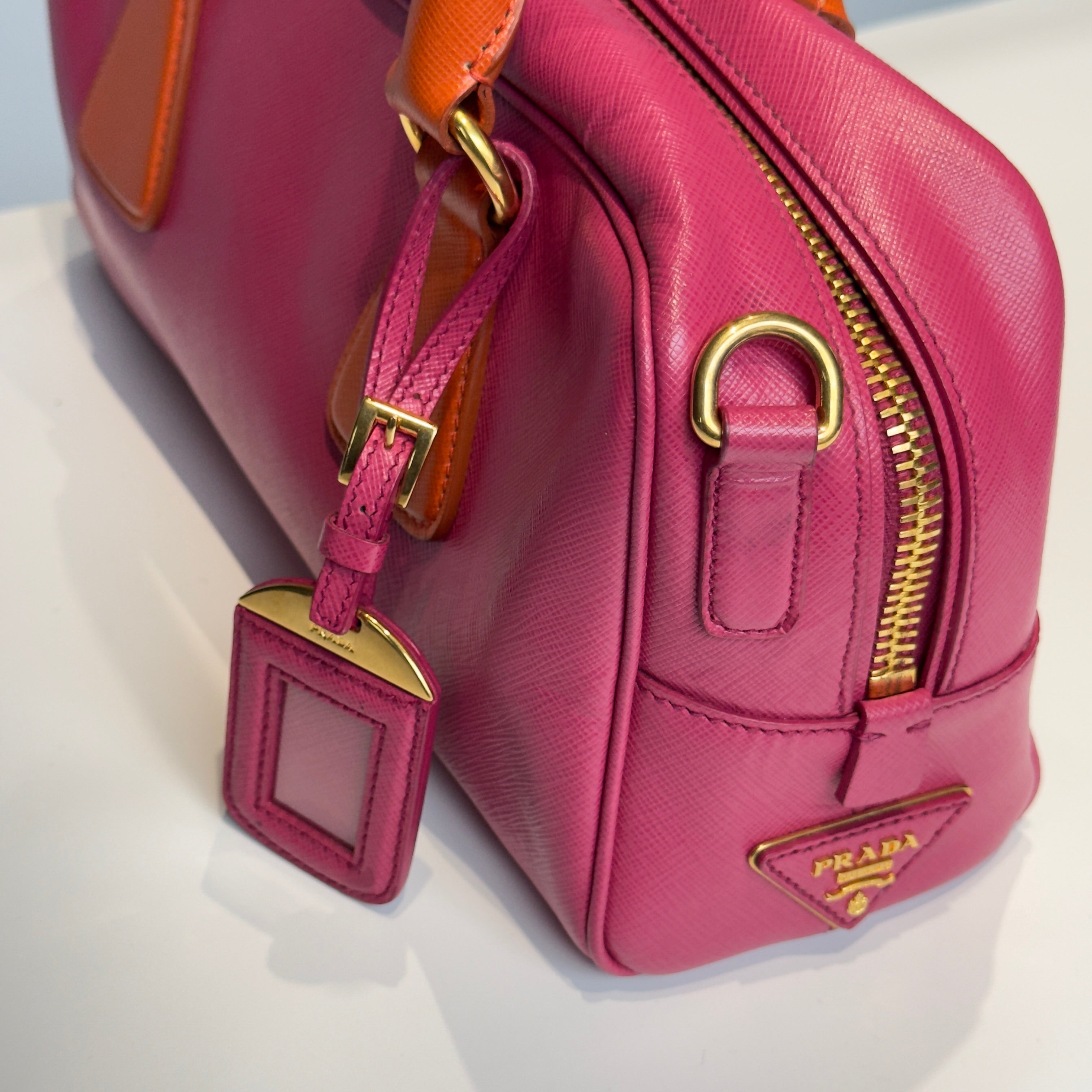 Prada Saffiano Bowling Bag in Pink and Orange - Queen May
