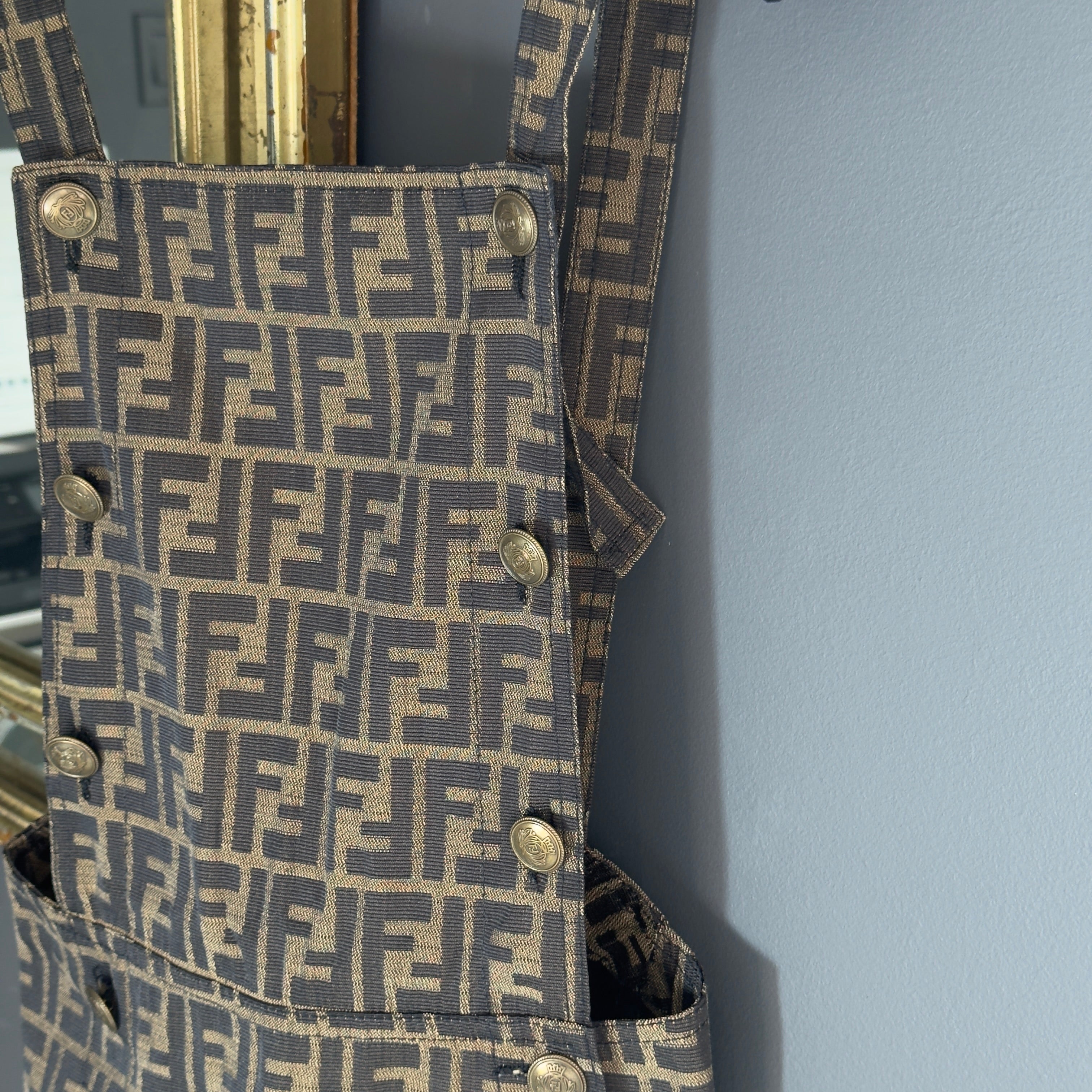Vintage Fendi Pinafore 1990s Zucca Logo Print Overall Dress - Queen May