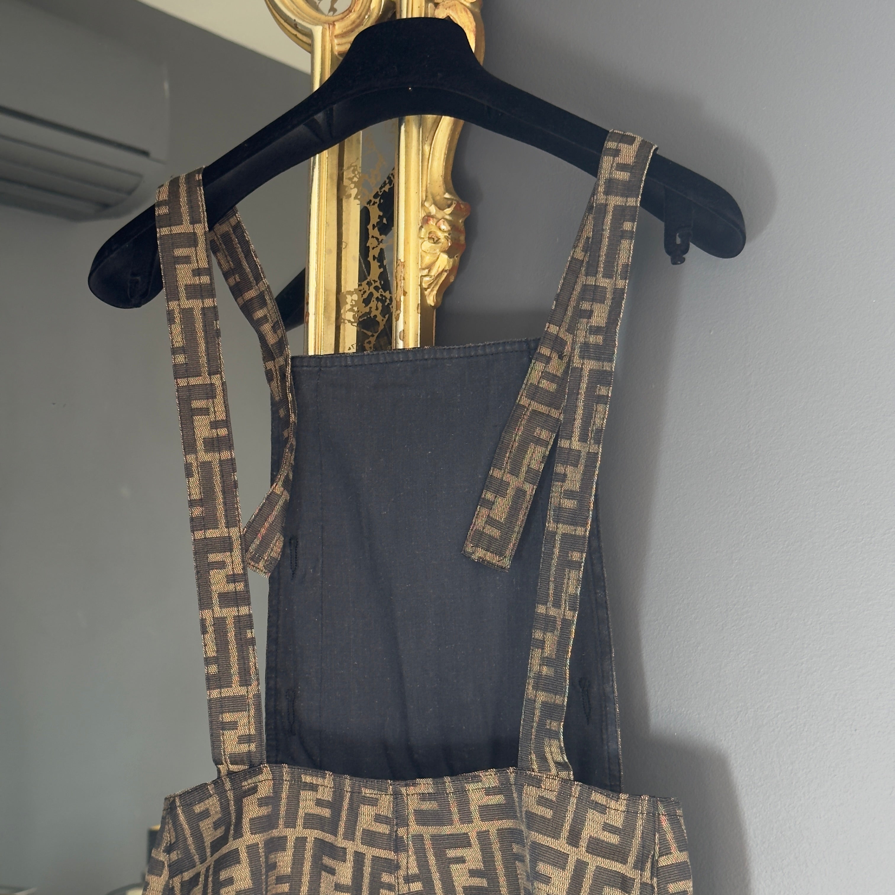 Vintage Fendi Pinafore 1990s Zucca Logo Print Overall Dress - Queen May