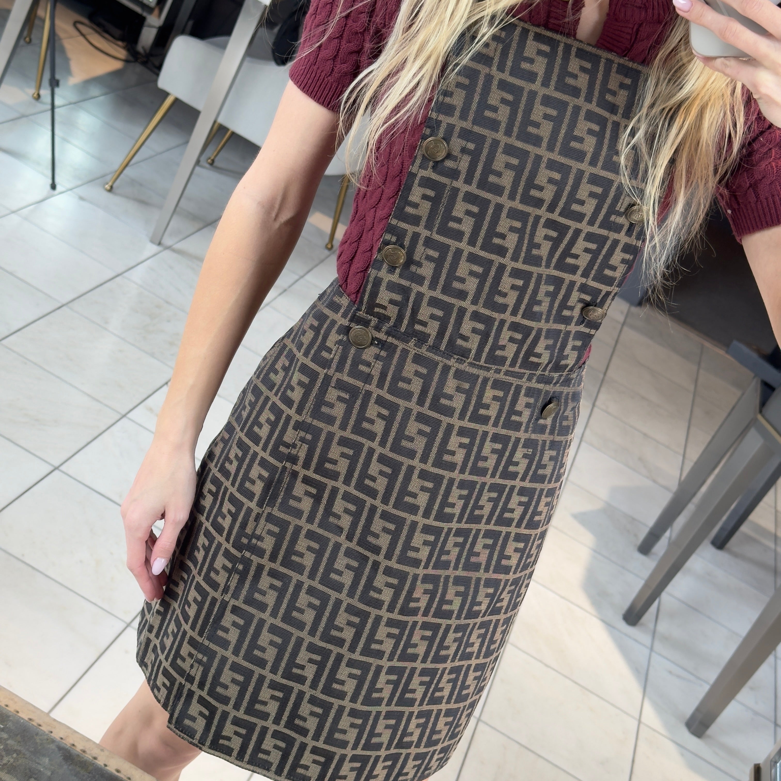 Vintage Fendi Pinafore 1990s Zucca Logo Print Overall Dress - Queen May