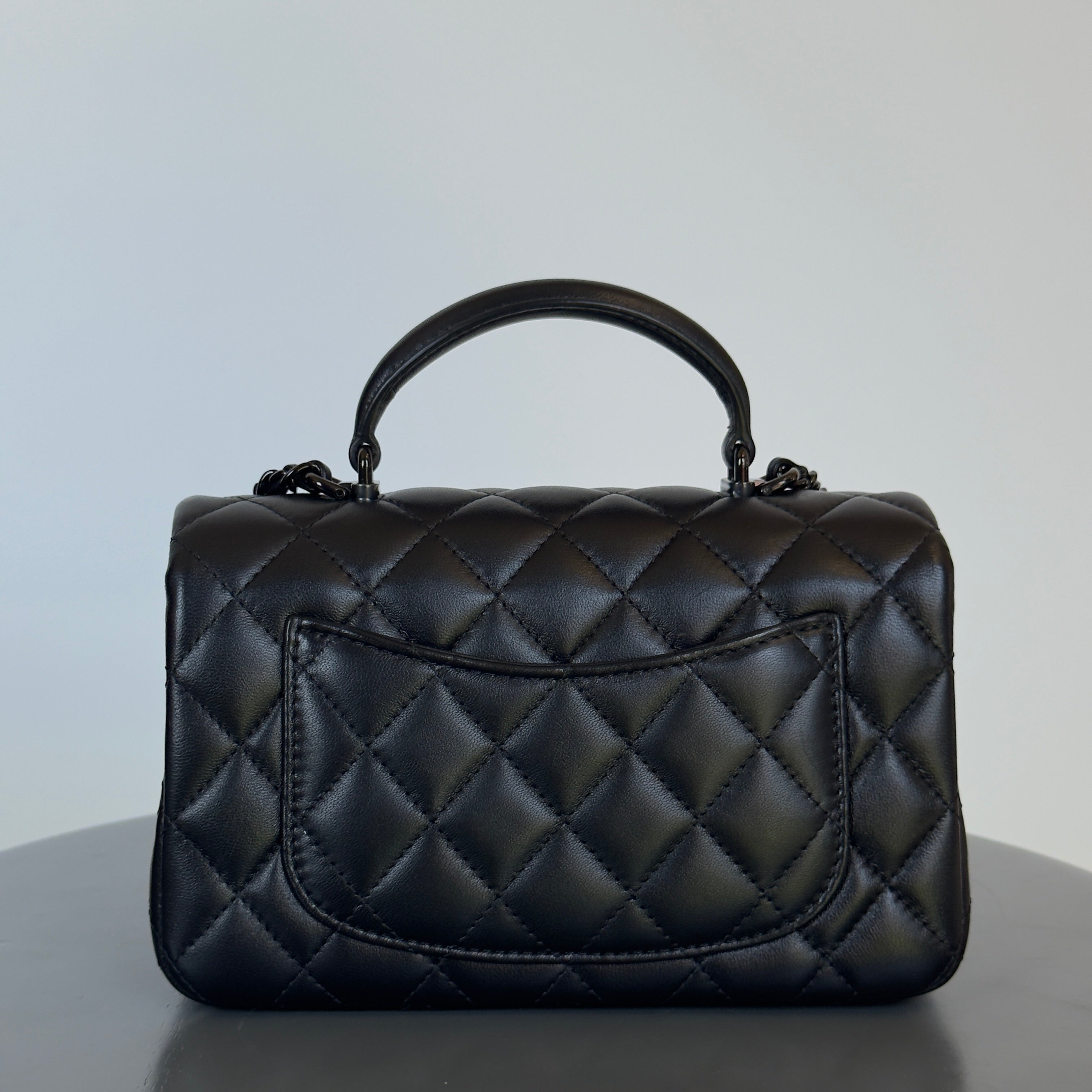 Chanel Lambskin Quilted Mini Top Handle Rectangular Flap So Black - Queen May