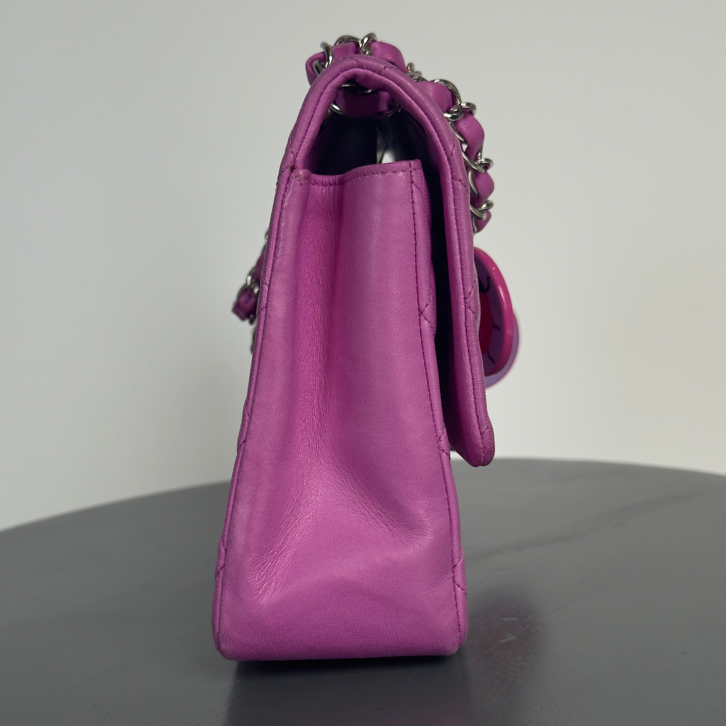 Rare Chanel Limited Edition Fuchsia Lambskin Leather Ladybug Charm Single Flap Bag - Queen May