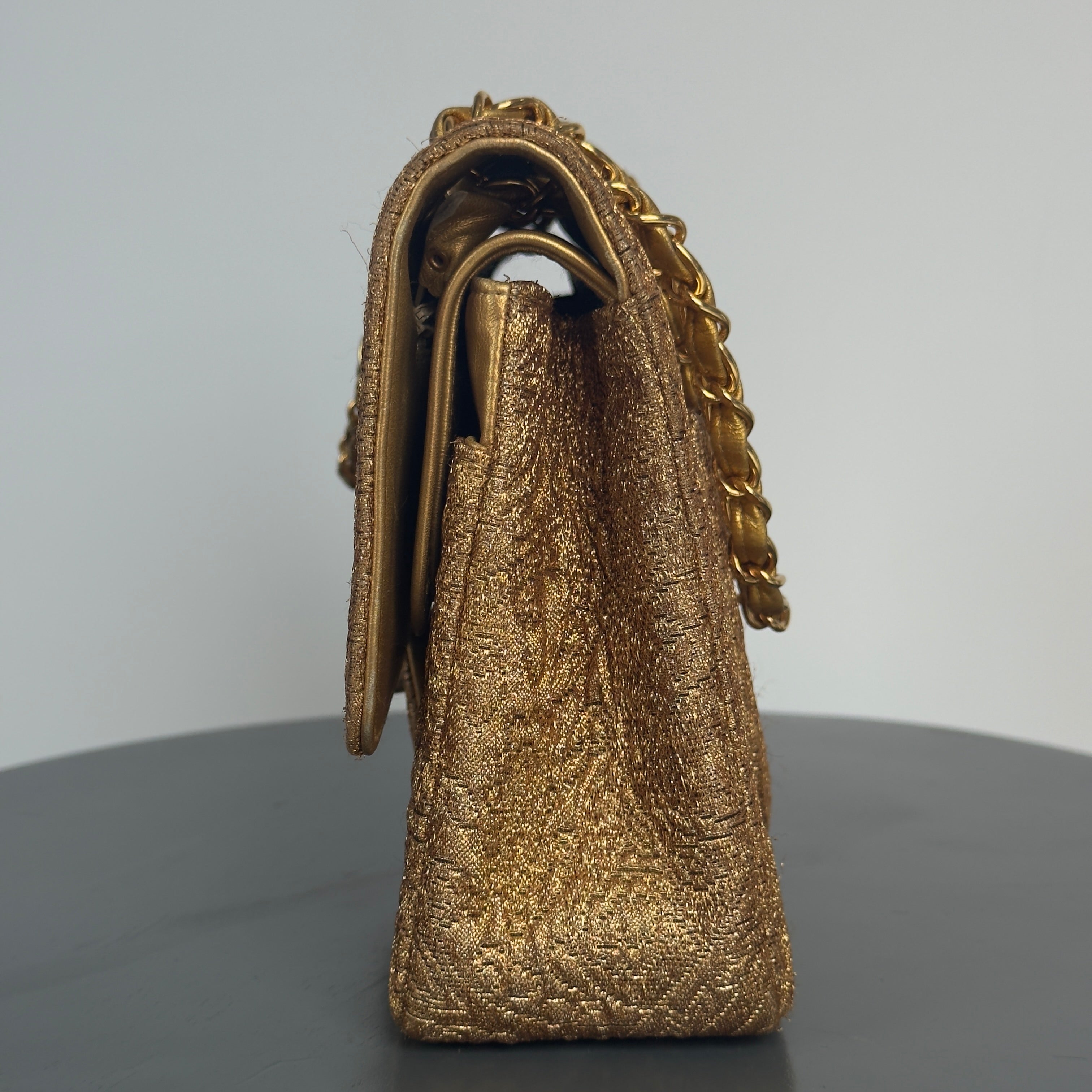 Rare Vintage Chanel Gold Brocade Medium Double Flap - Queen May