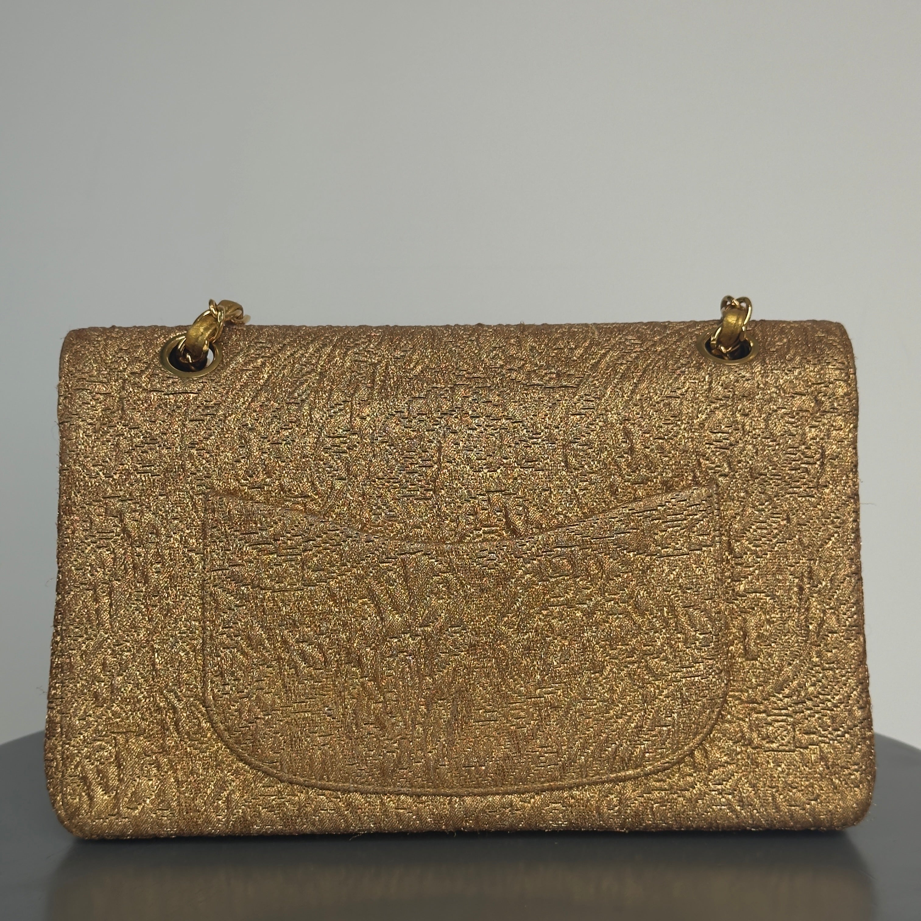 Rare Vintage Chanel Gold Brocade Medium Double Flap - Queen May