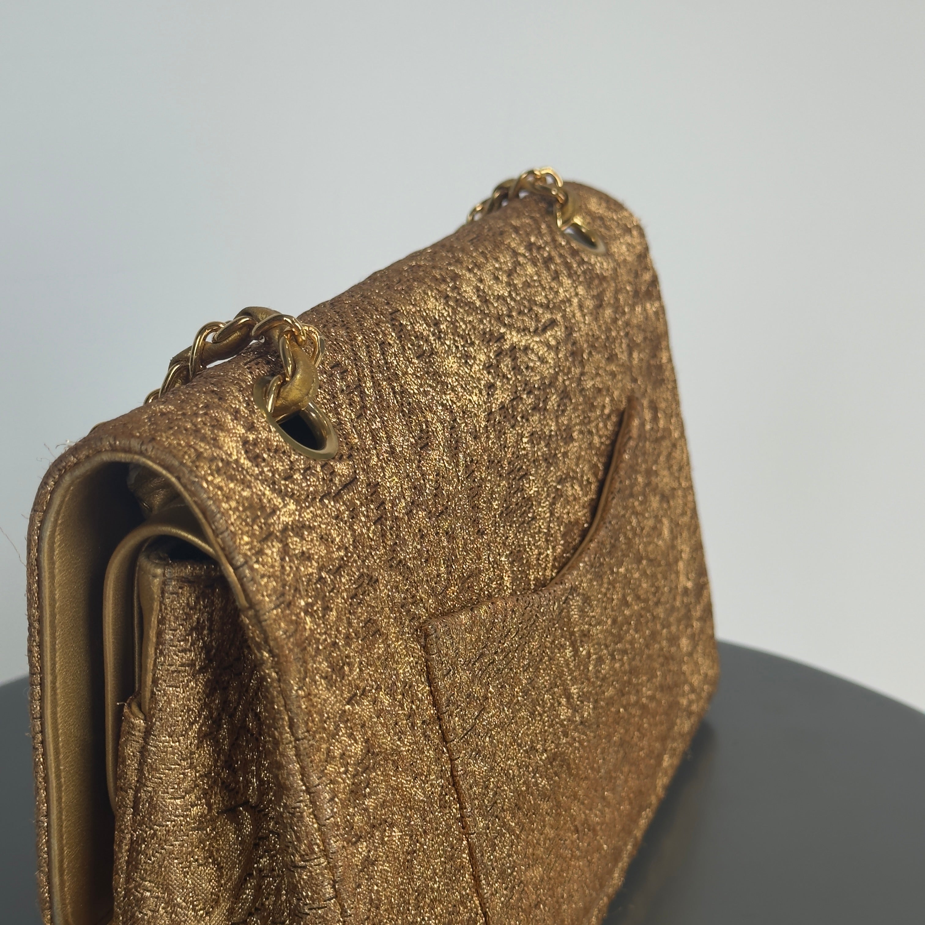 Rare Vintage Chanel Gold Brocade Medium Double Flap - Queen May