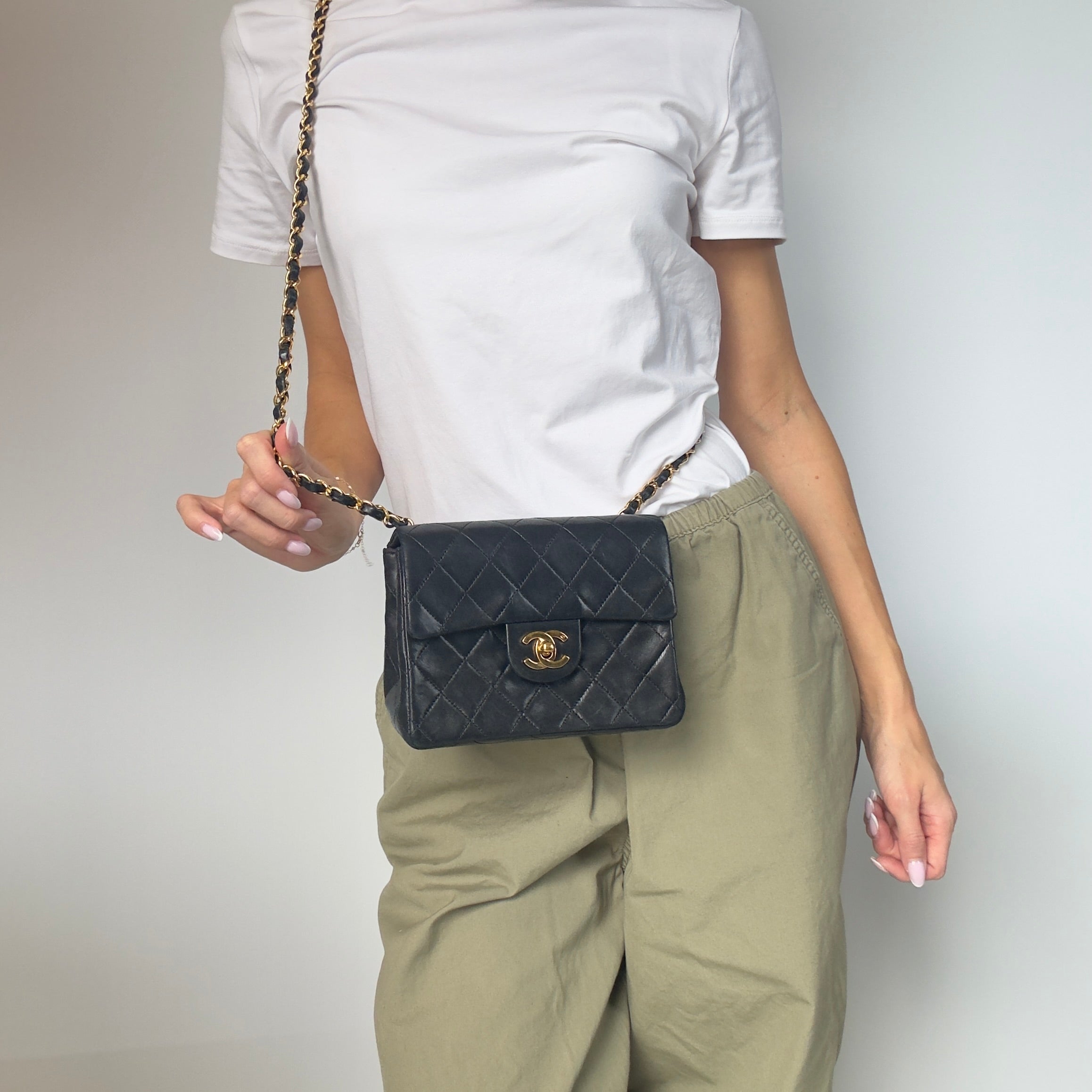 Chanel Vintage Square Mini Flap Bag Black - Queen May
