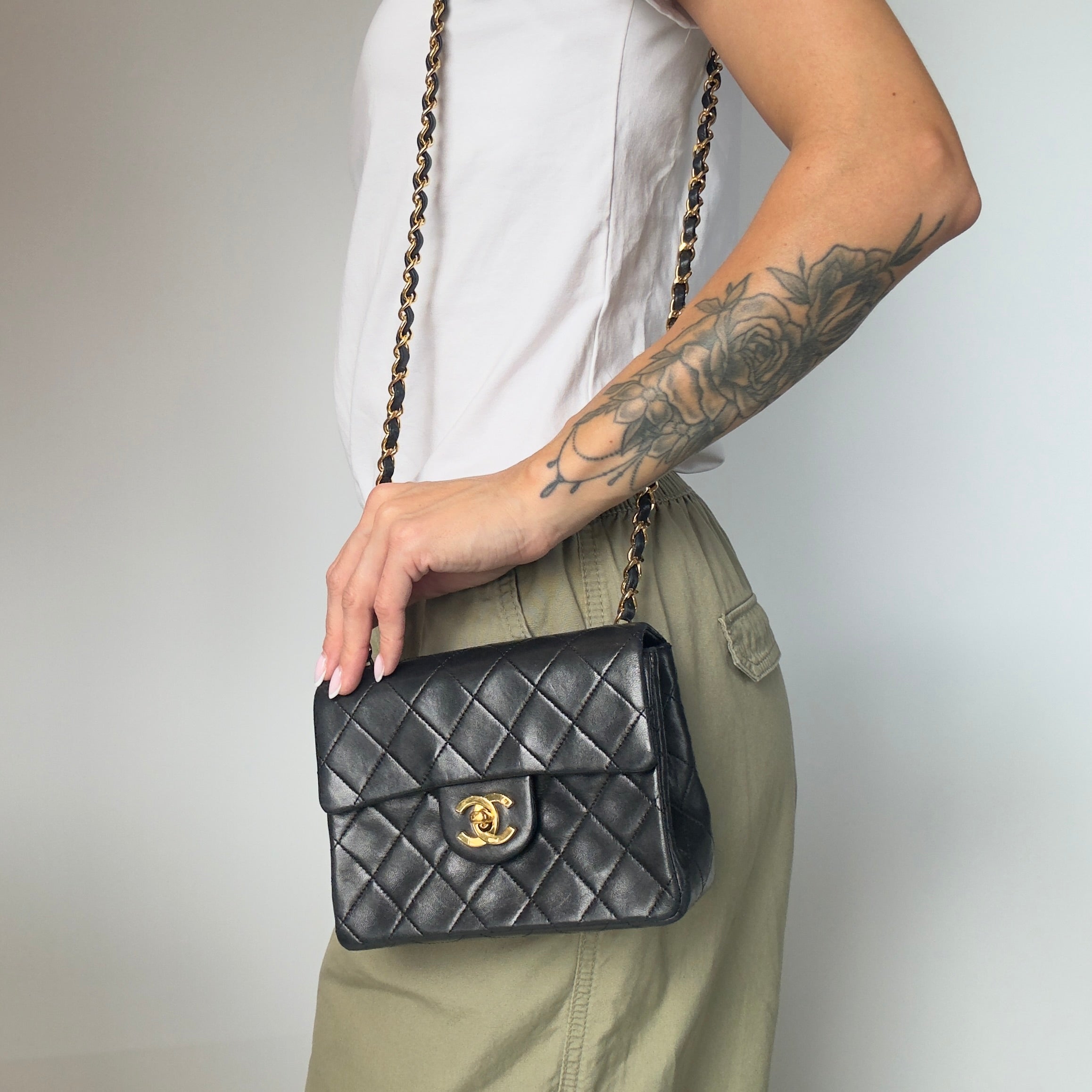Chanel Vintage Square Mini Flap Bag Black - Queen May
