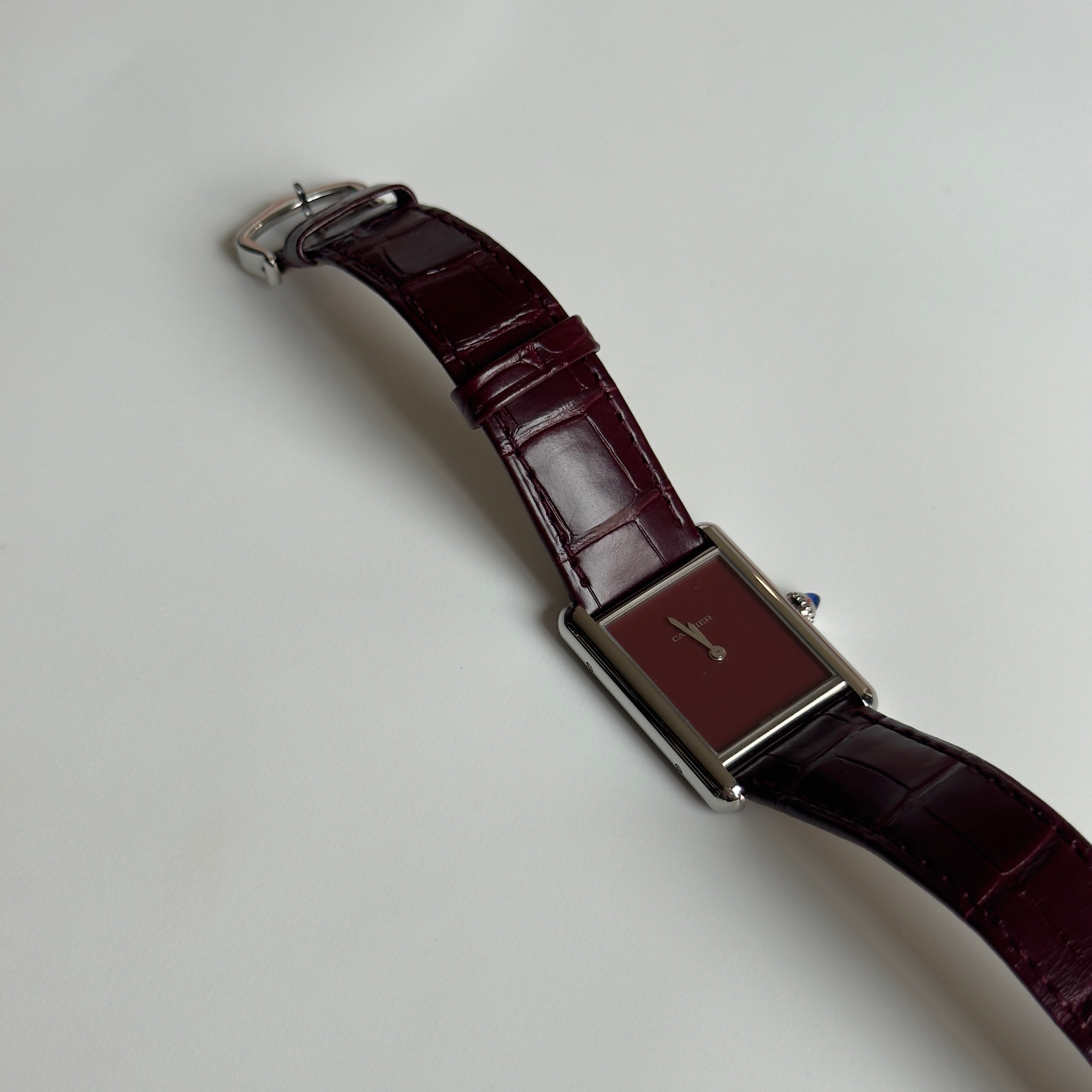 Cartier Tank Must Large Burgundy Reference WSTA0054 Steel Box & Papers Quartz Movement - Queen May