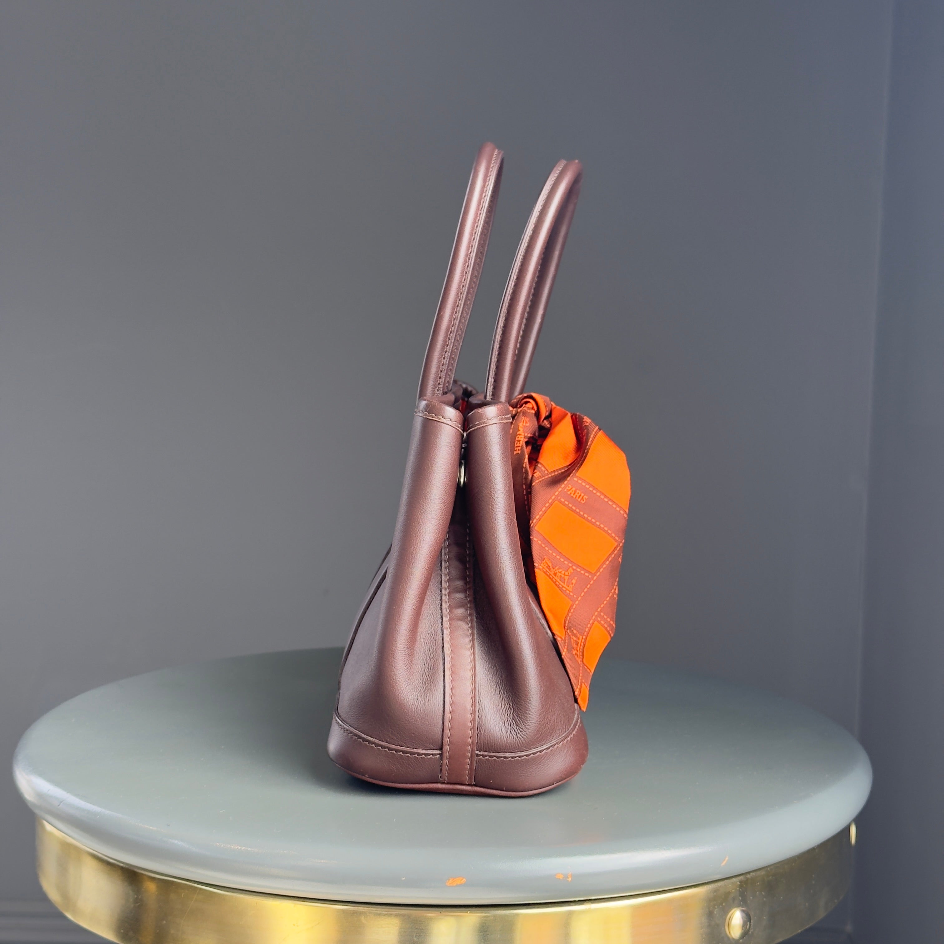 Ultra Rara Hermes Chocolate Swift Leather+Bolduc Twilly Garden Party TTPM Twilly Included - Queen May