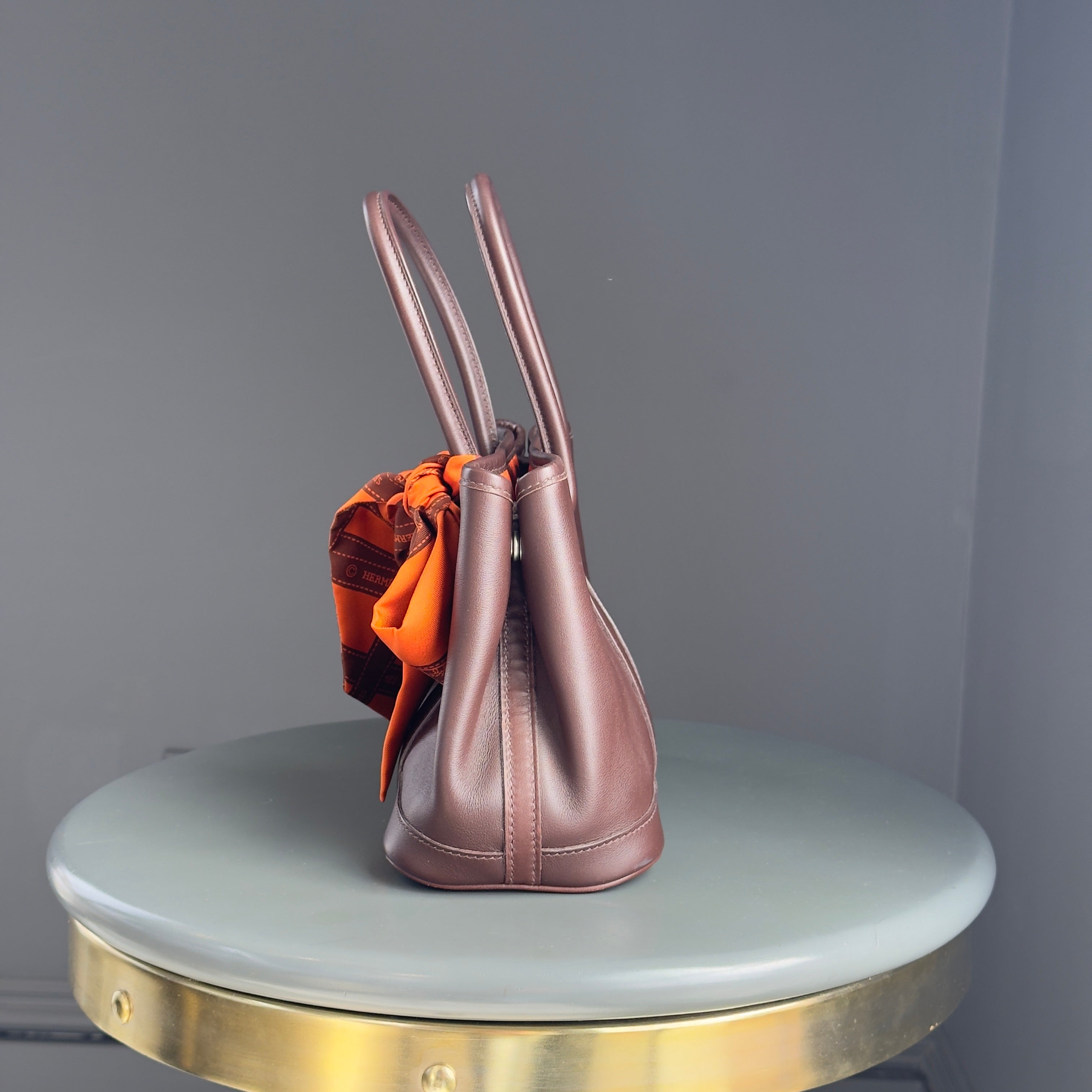 Ultra Rara Hermes Chocolate Swift Leather+Bolduc Twilly Garden Party TTPM Twilly Included - Queen May