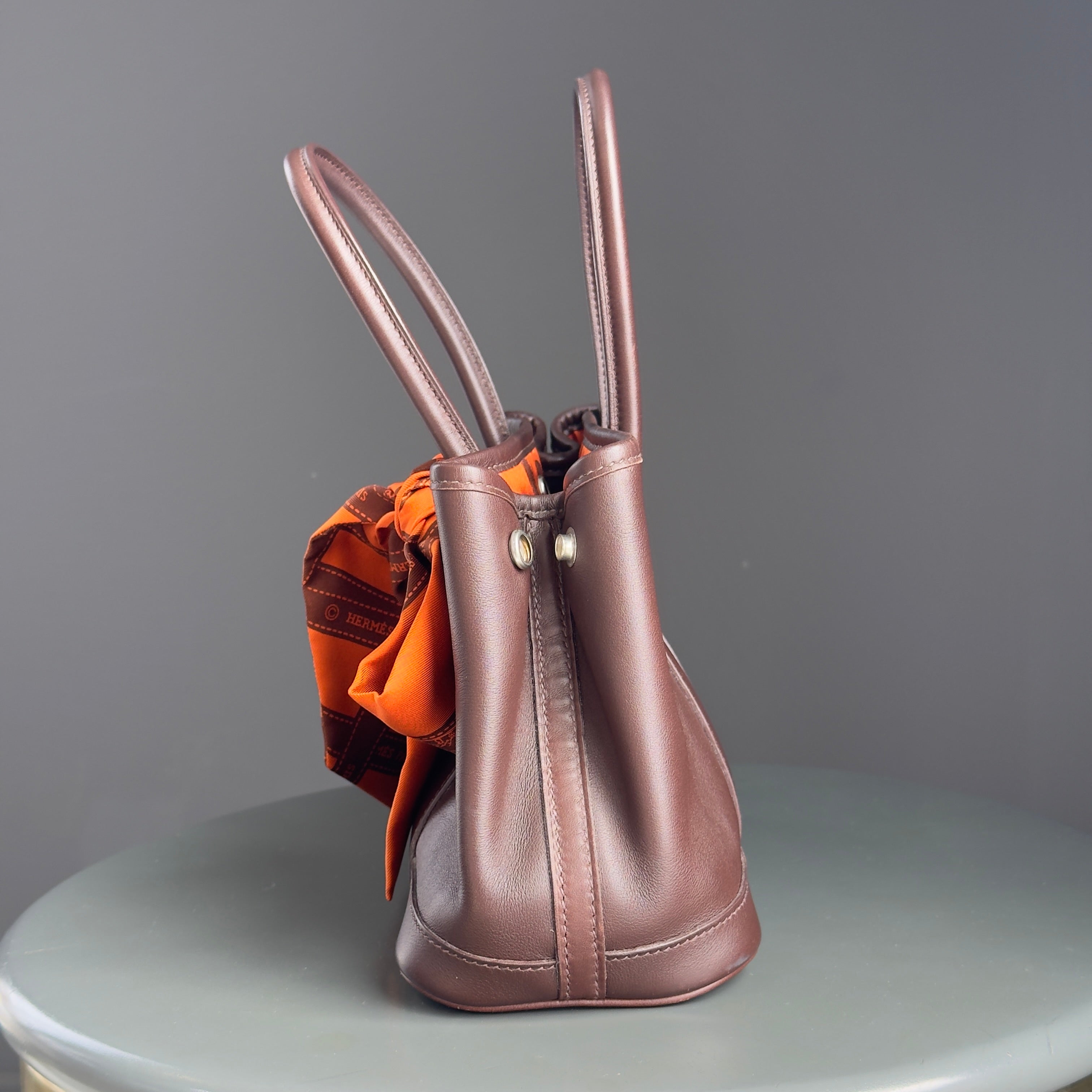 Ultra Rara Hermes Chocolate Swift Leather+Bolduc Twilly Garden Party TTPM Twilly Included - Queen May