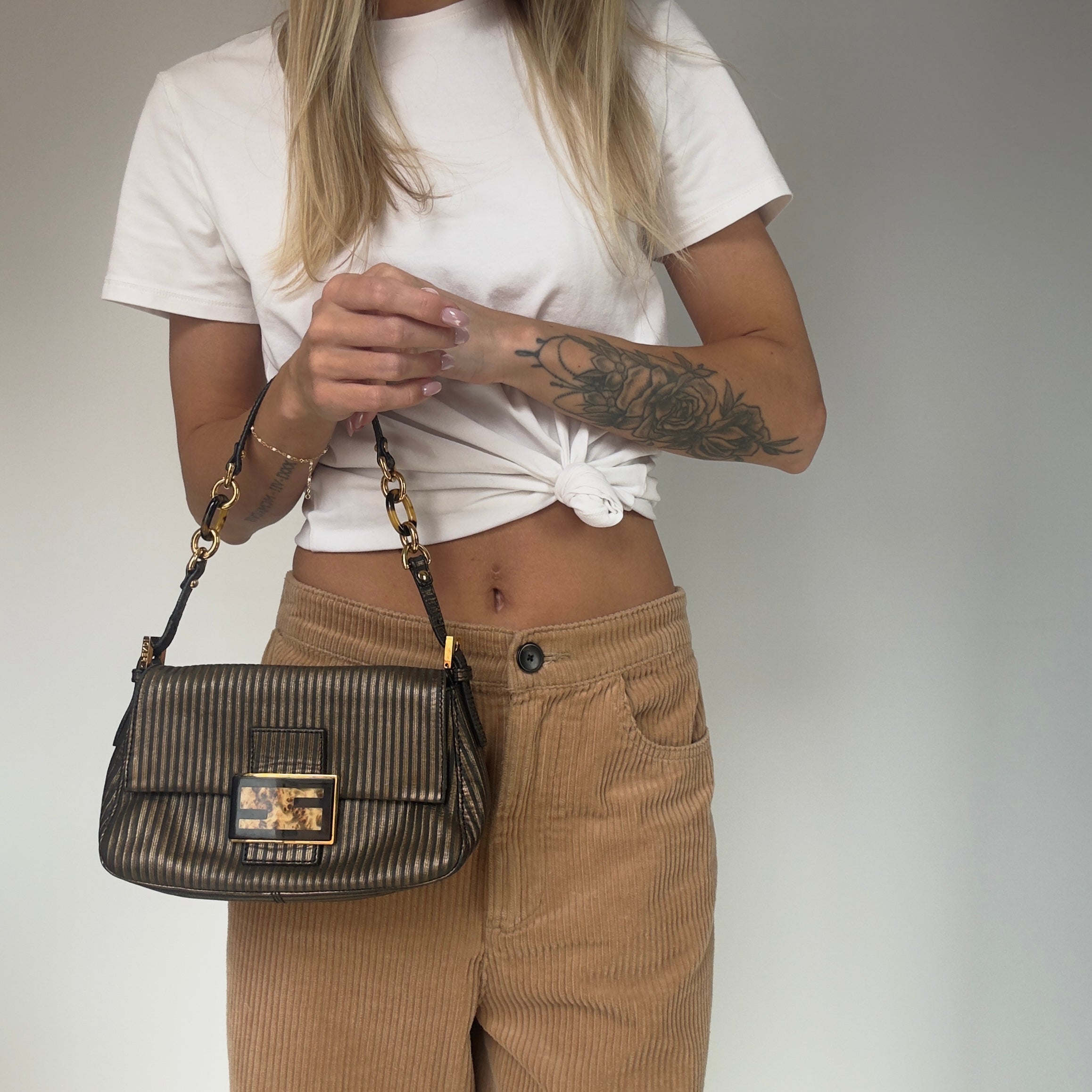 Fendi Bi-Color Striped Leather Mini Mama Baguette Bag - Queen May