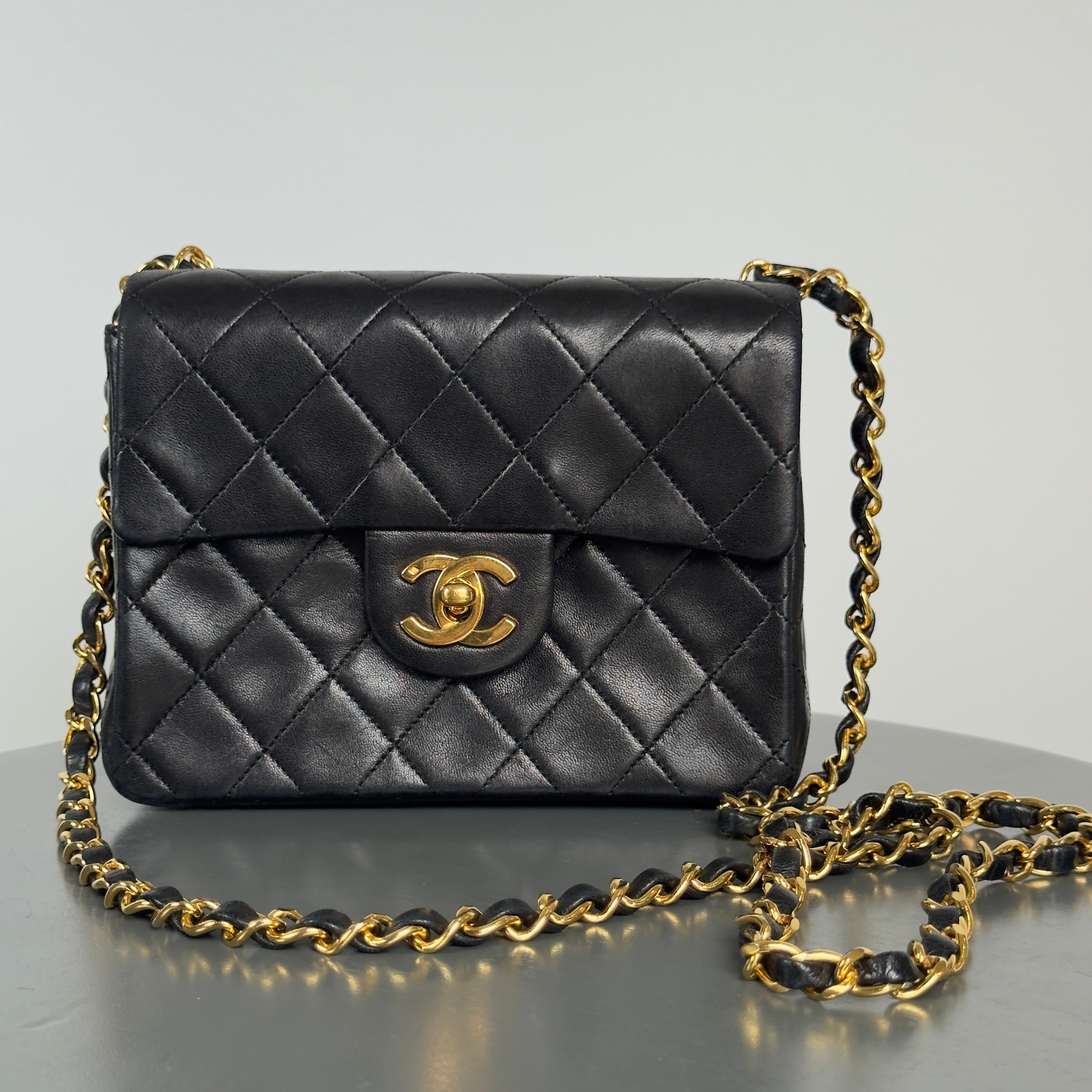 Chanel Vintage Square Mini Flap Bag Black - Queen May