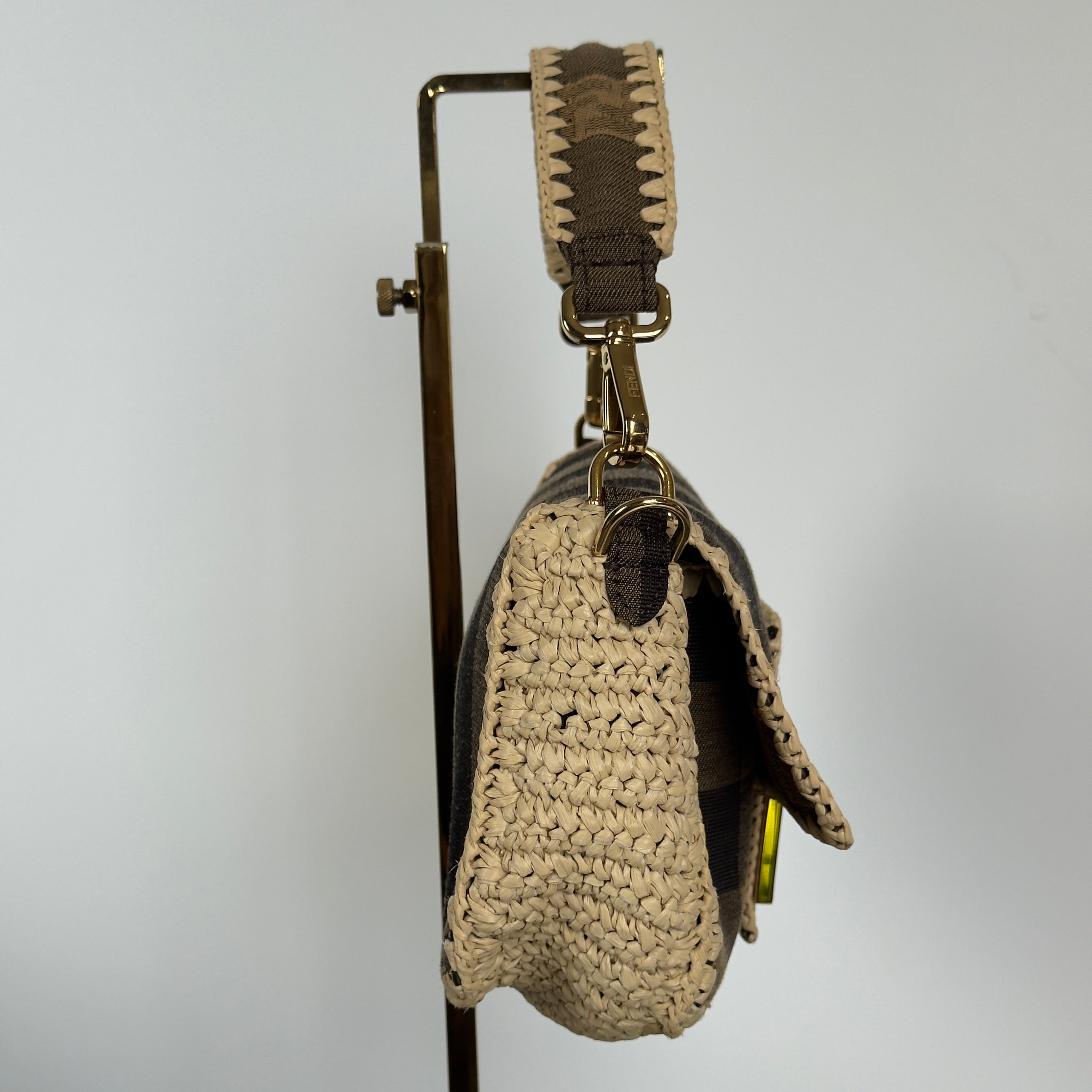 Fendi Baguette NM Pequin Canvas With Raffia Medium - Queen May