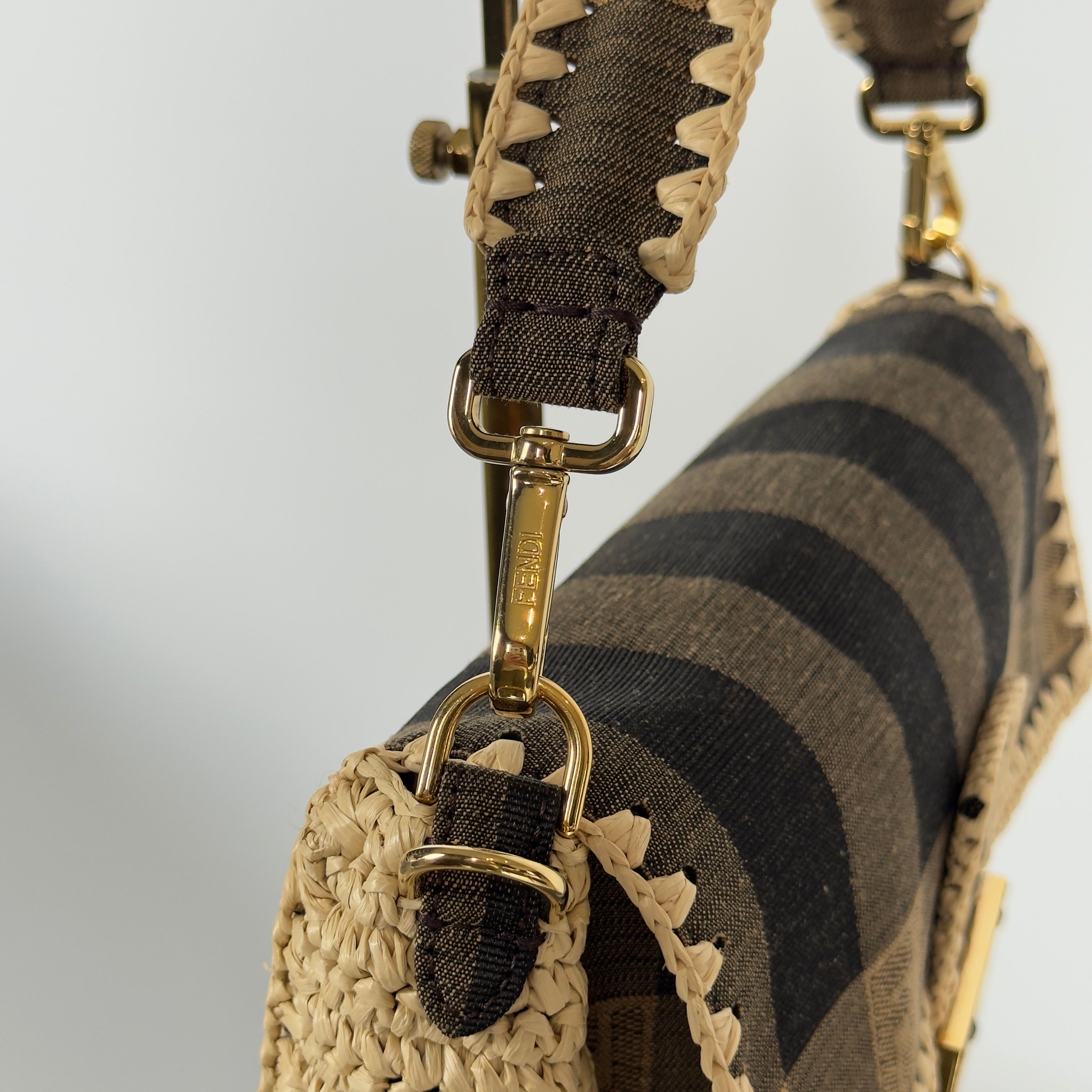 Fendi Baguette NM Pequin Canvas With Raffia Medium - Queen May