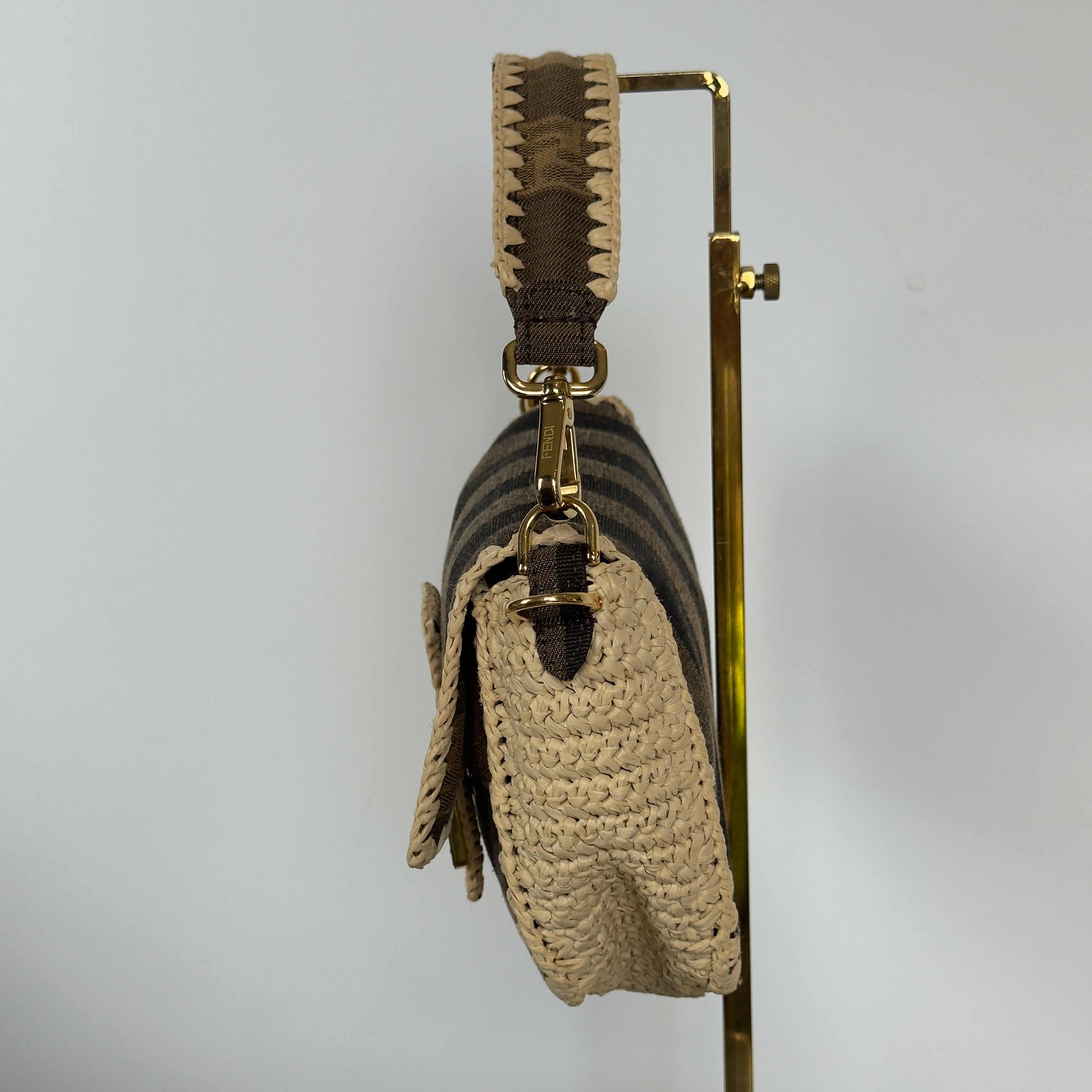 Fendi Baguette NM Pequin Canvas With Raffia Medium - Queen May