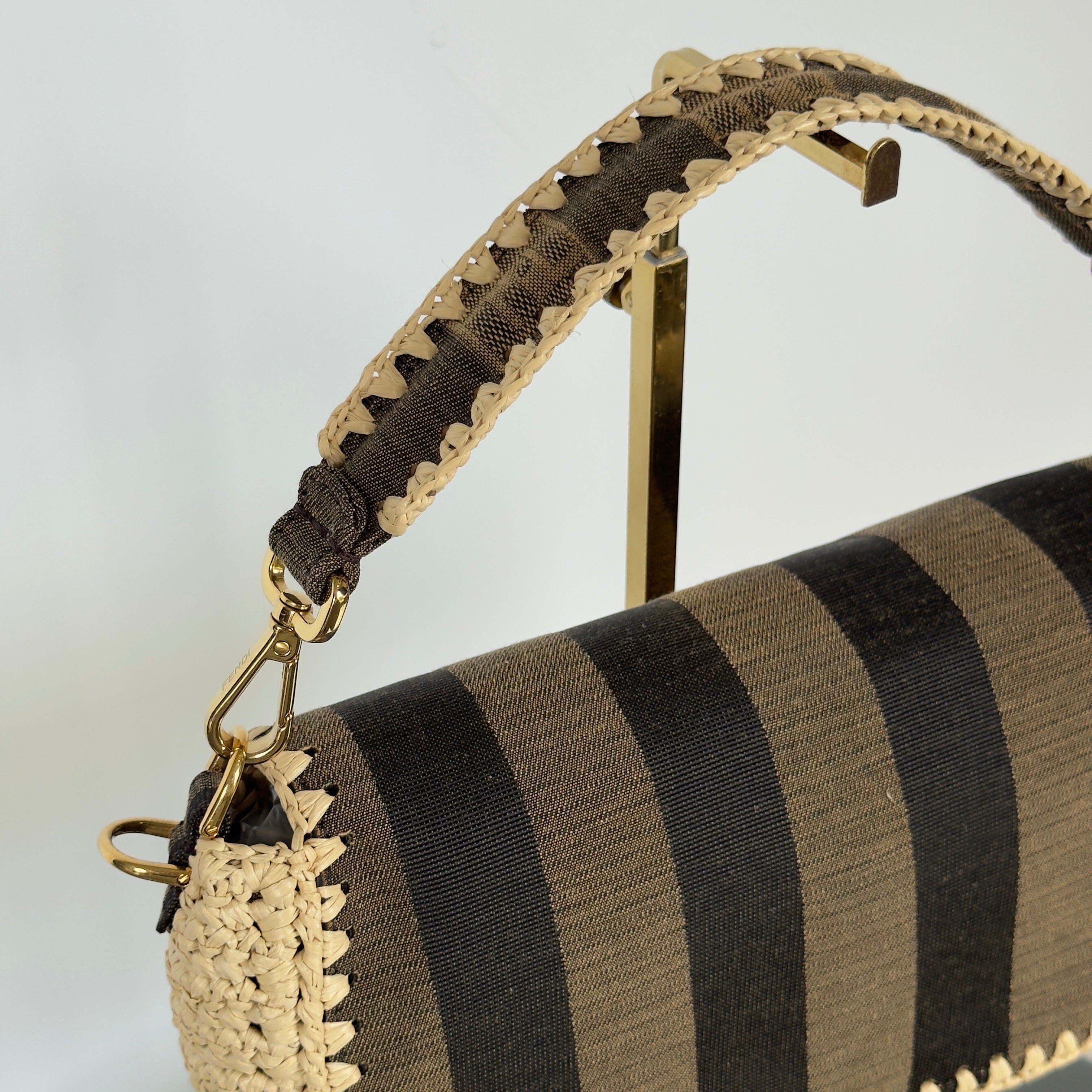 Fendi Baguette NM Pequin Canvas With Raffia Medium - Queen May