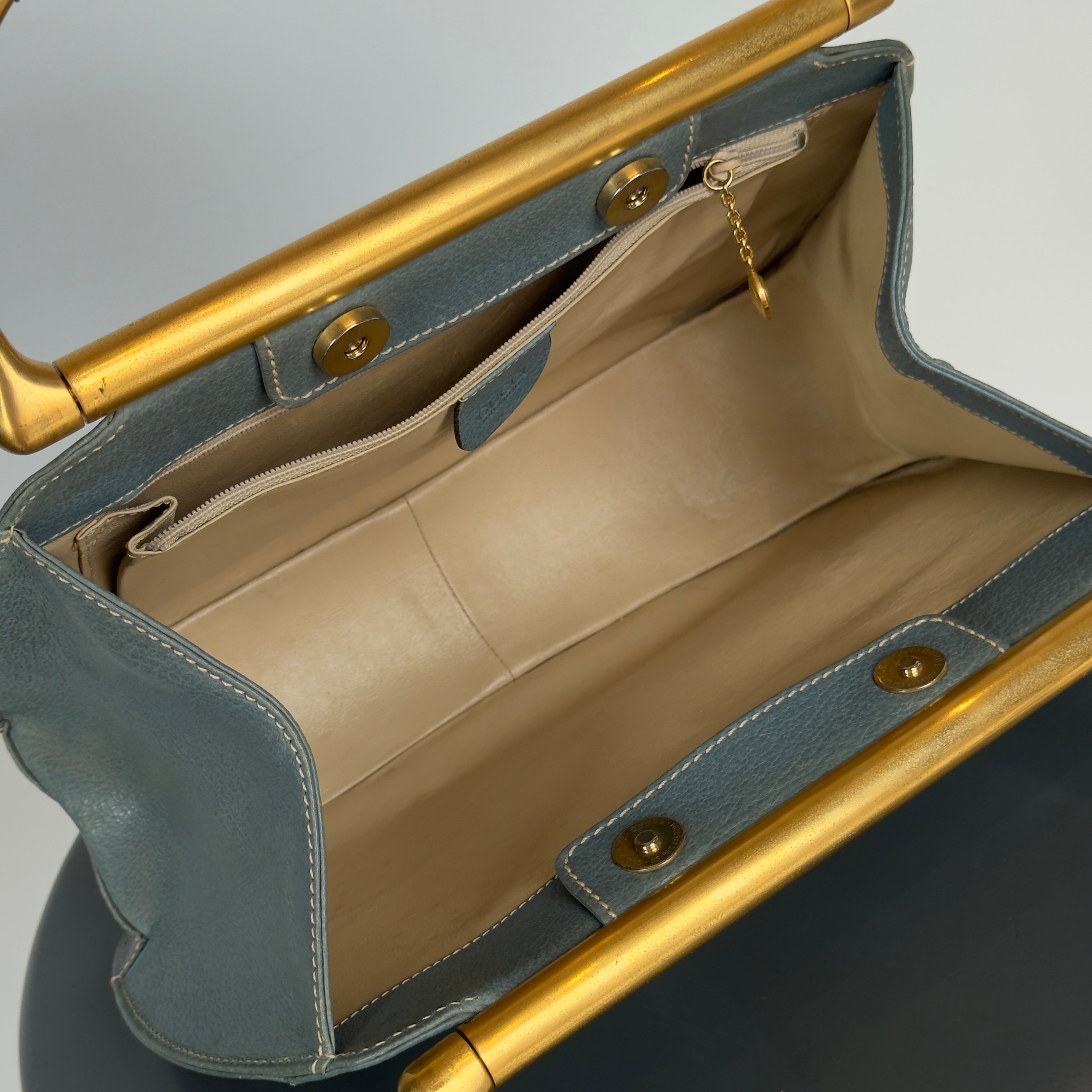 Rare Vintage Gucci Blue Jean Leather Snafflebit Top Handle Bag - Queen May