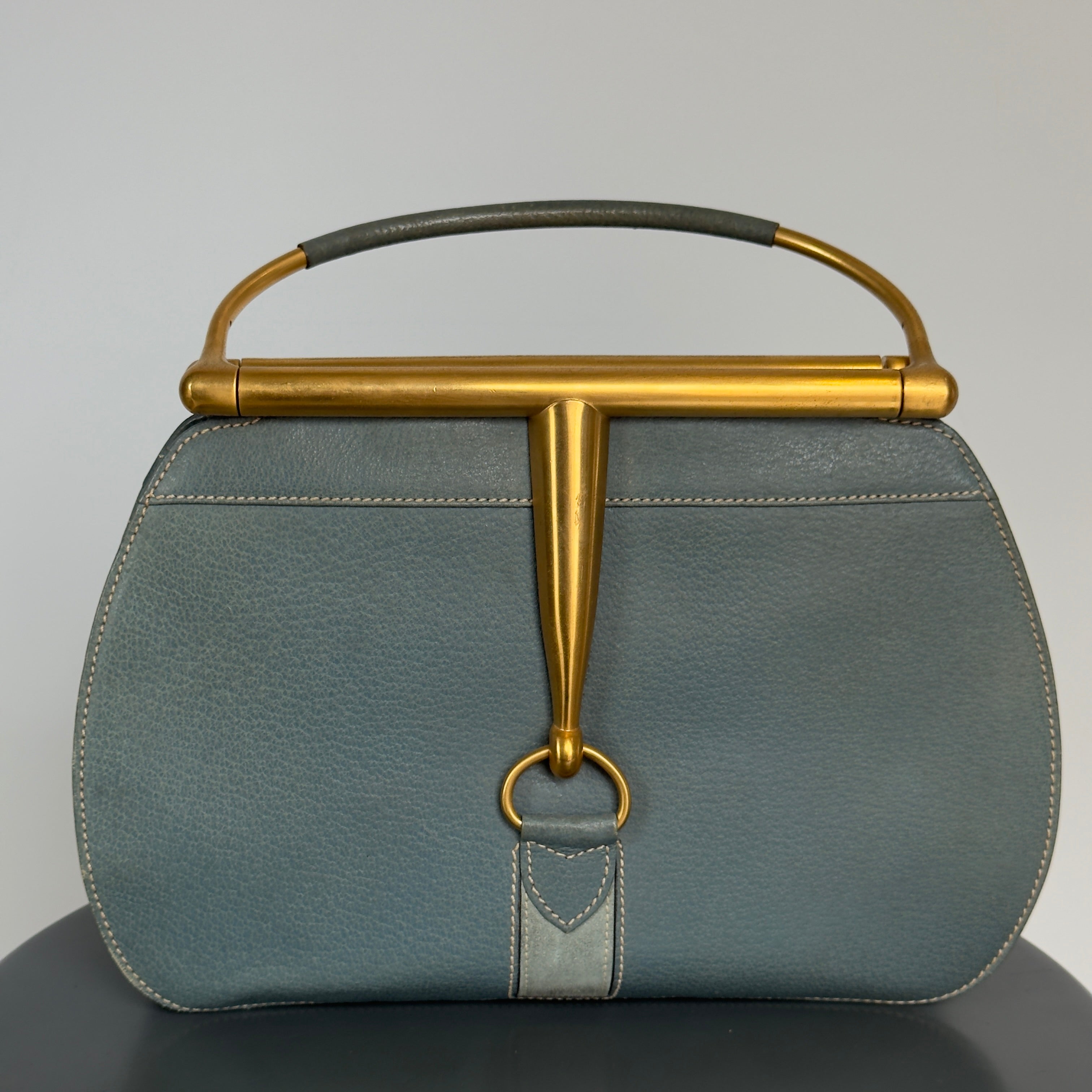 Rare Vintage Gucci Blue Jean Leather Snafflebit Top Handle Bag - Queen May