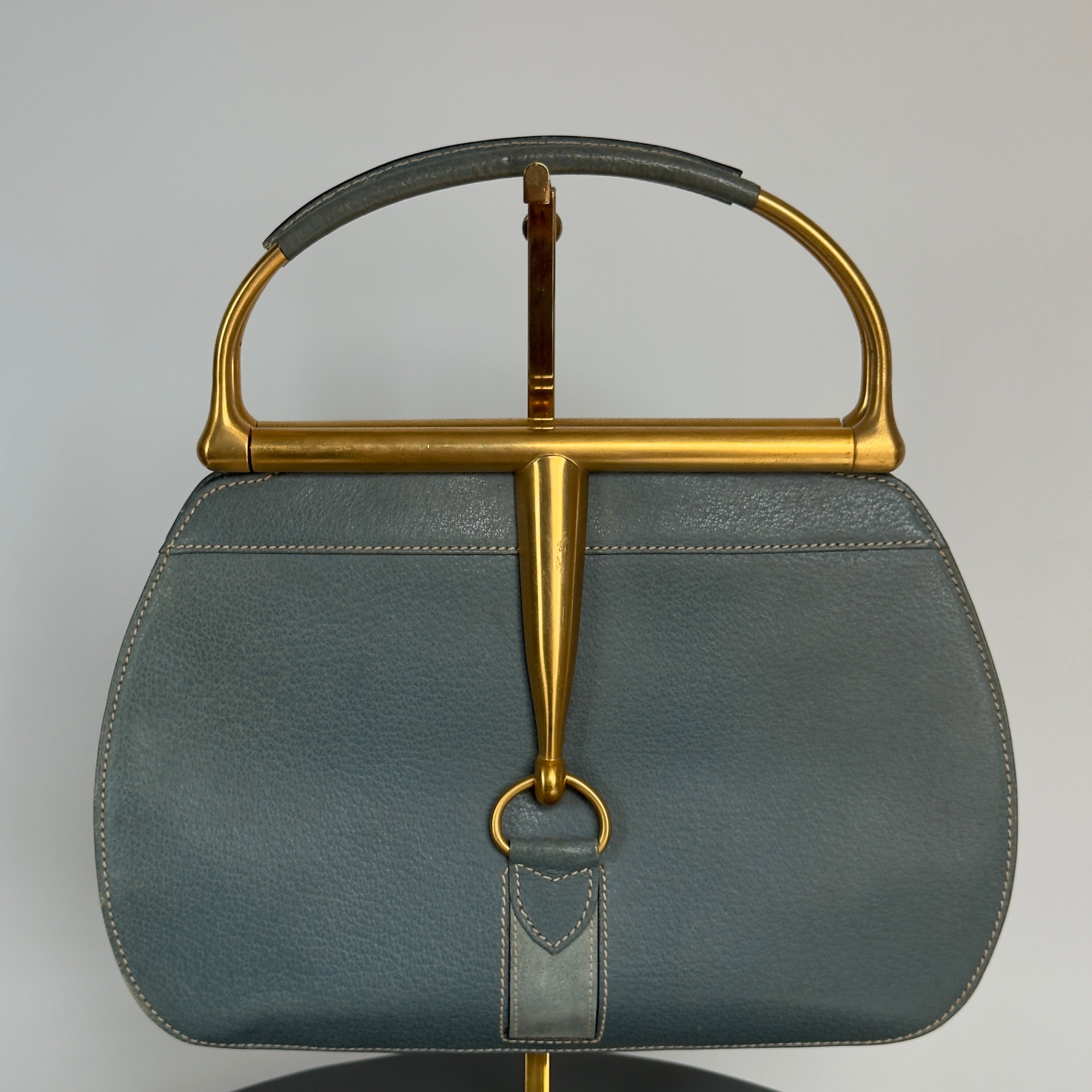 Rare Vintage Gucci Blue Jean Leather Snafflebit Top Handle Bag - Queen May