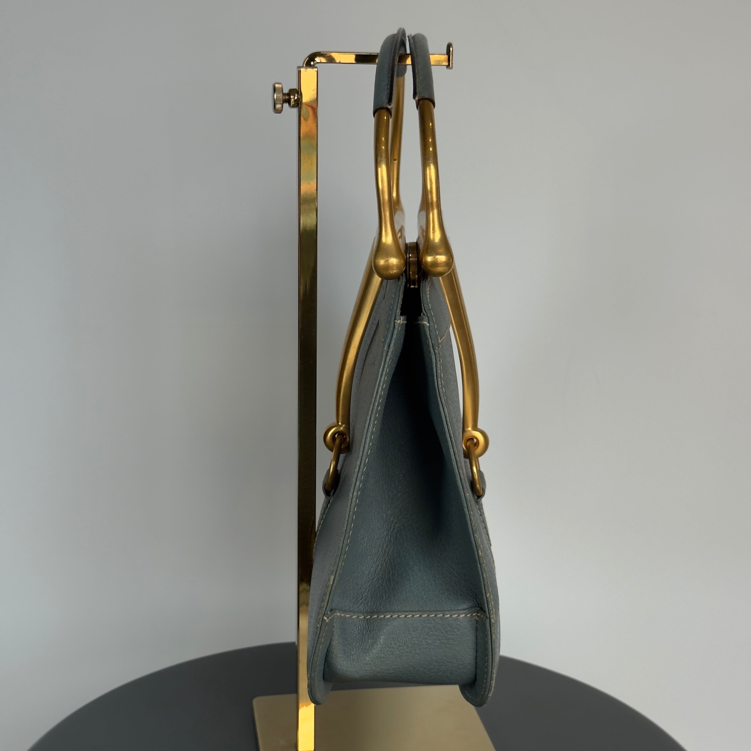 Rare Vintage Gucci Blue Jean Leather Snafflebit Top Handle Bag - Queen May