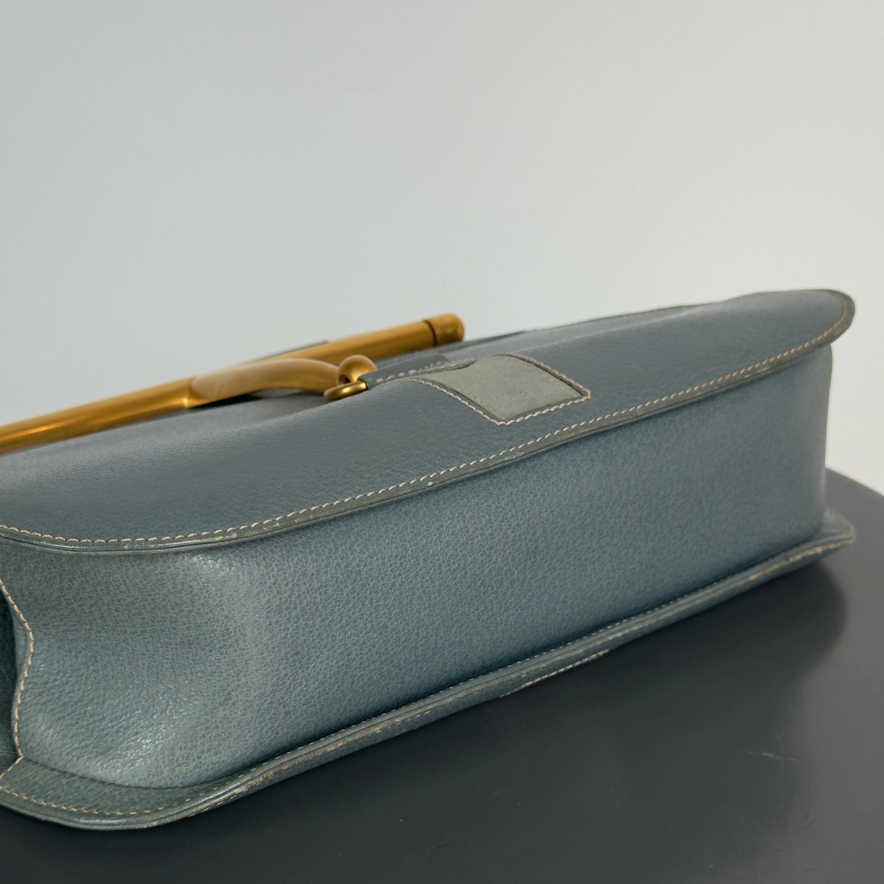 Rare Vintage Gucci Blue Jean Leather Snafflebit Top Handle Bag - Queen May