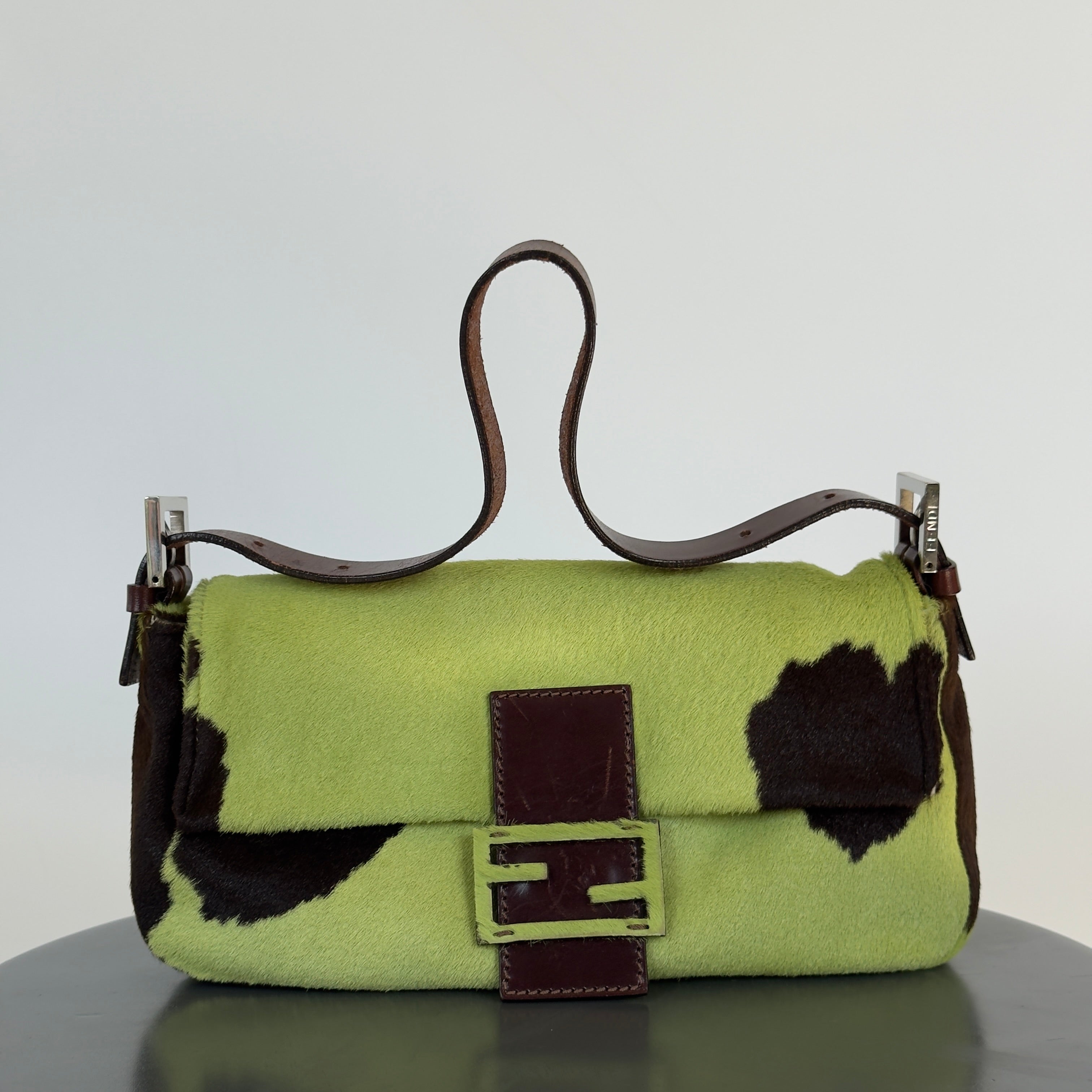 Rare Fendi Green Cow Print Ponyhair Baguette - Queen May