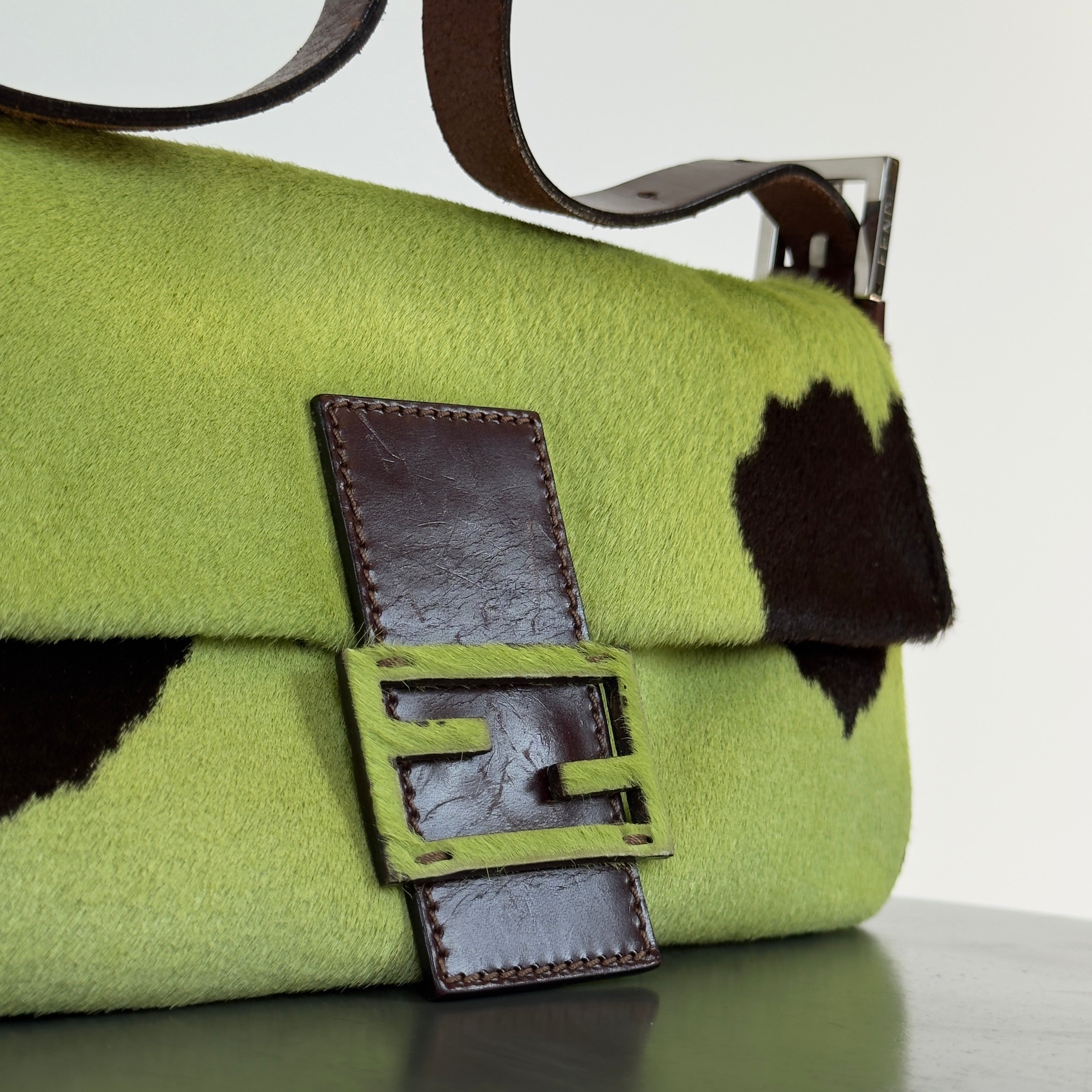 Rare Fendi Green Cow Print Ponyhair Baguette - Queen May
