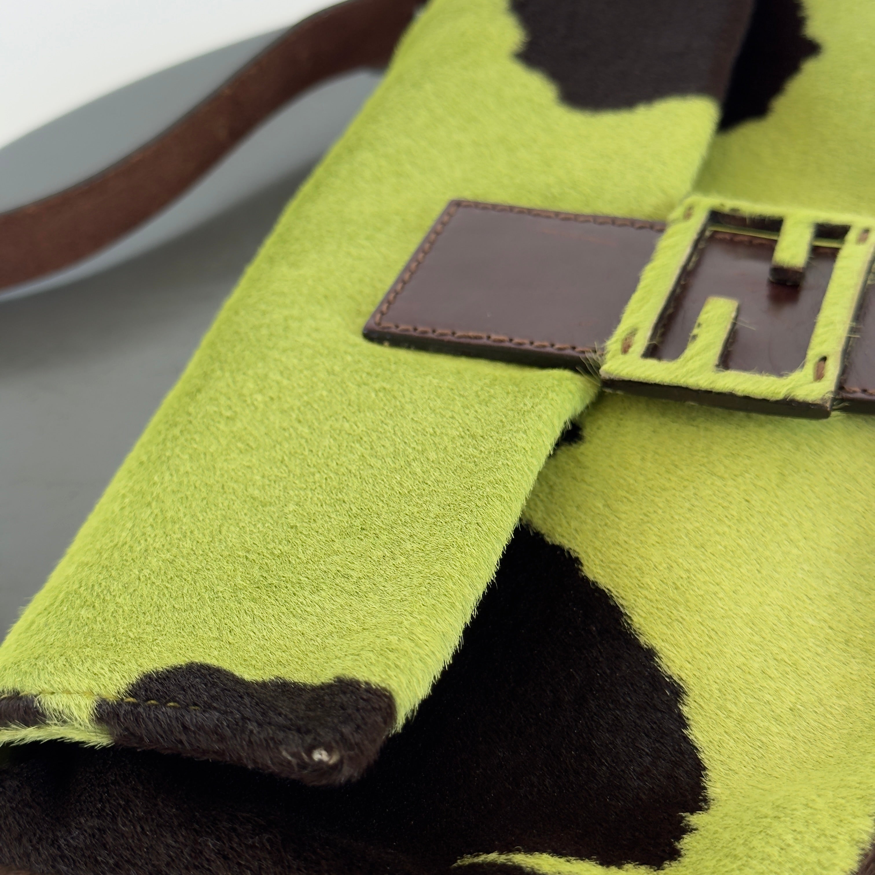 Rare Fendi Green Cow Print Ponyhair Baguette - Queen May