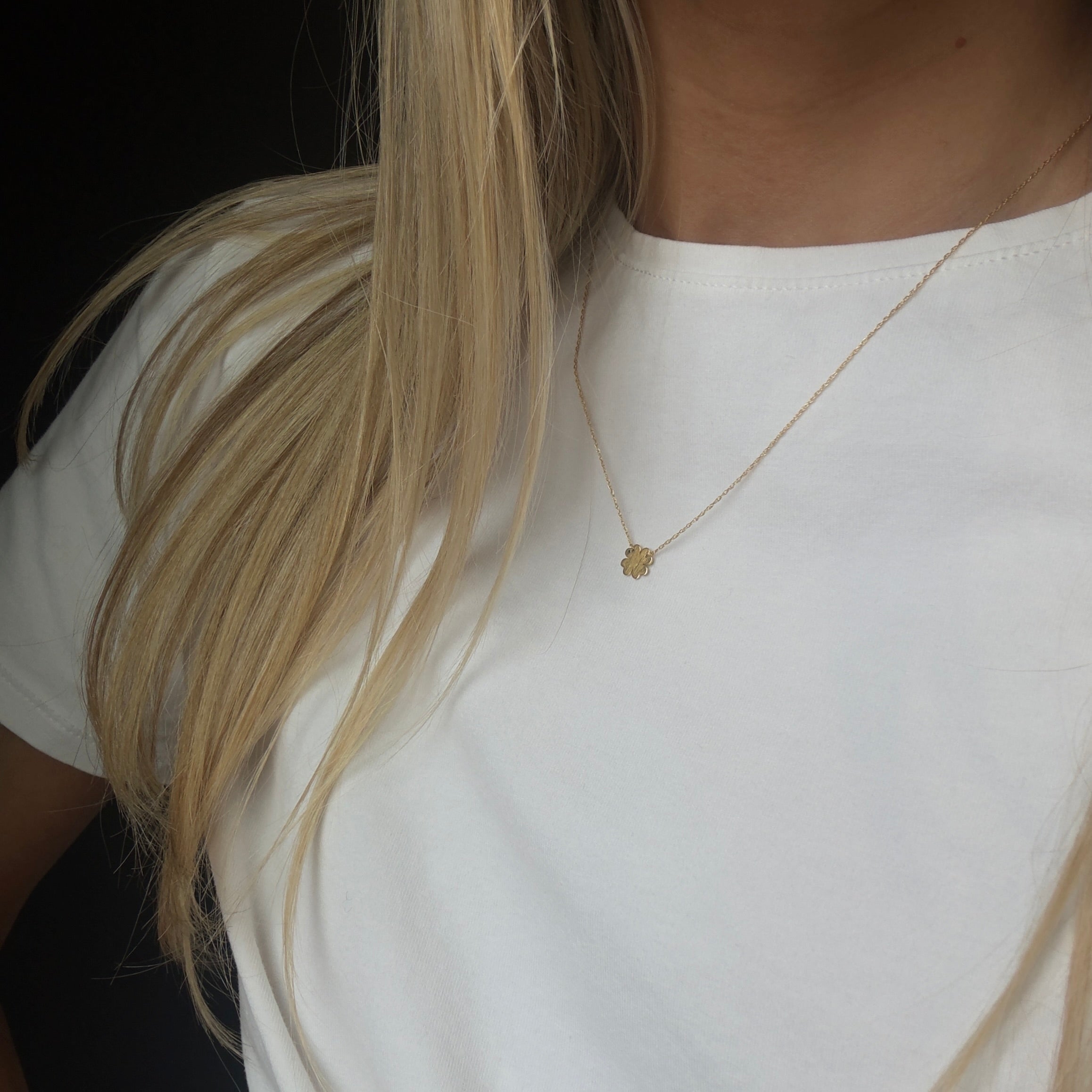 14K Gold Mini Lucky Four Leaf Clover Pendant Necklace - Queen May