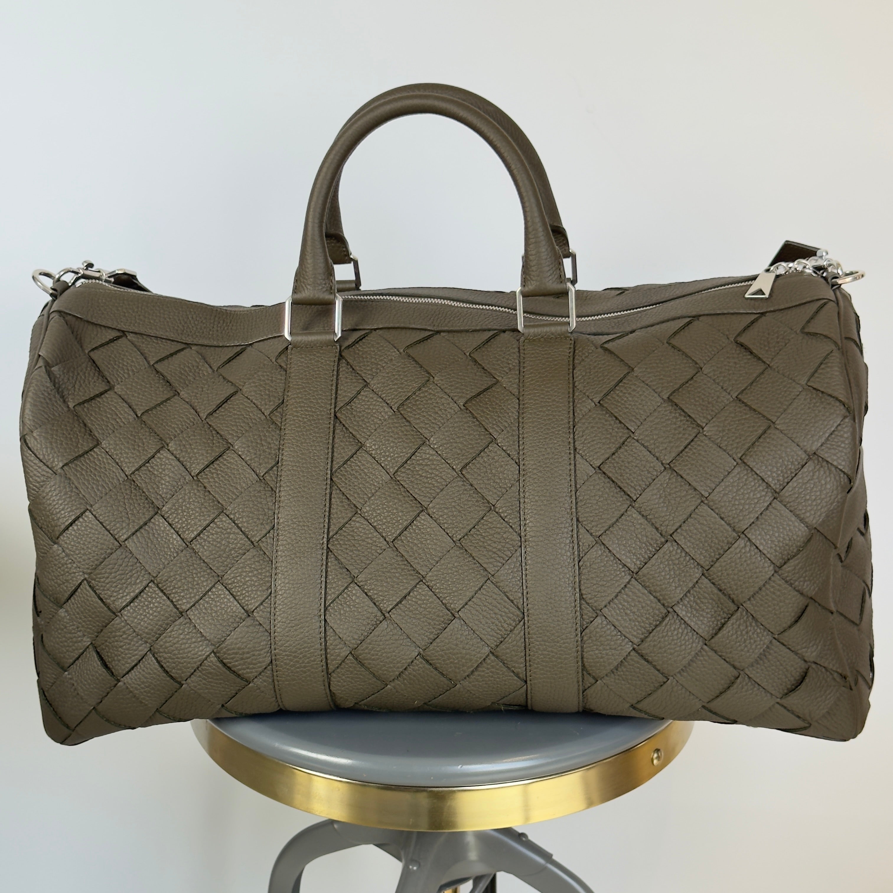 Bottega Veneta Mens Intrecciato Grained Leather Duffel Bag - Queen May