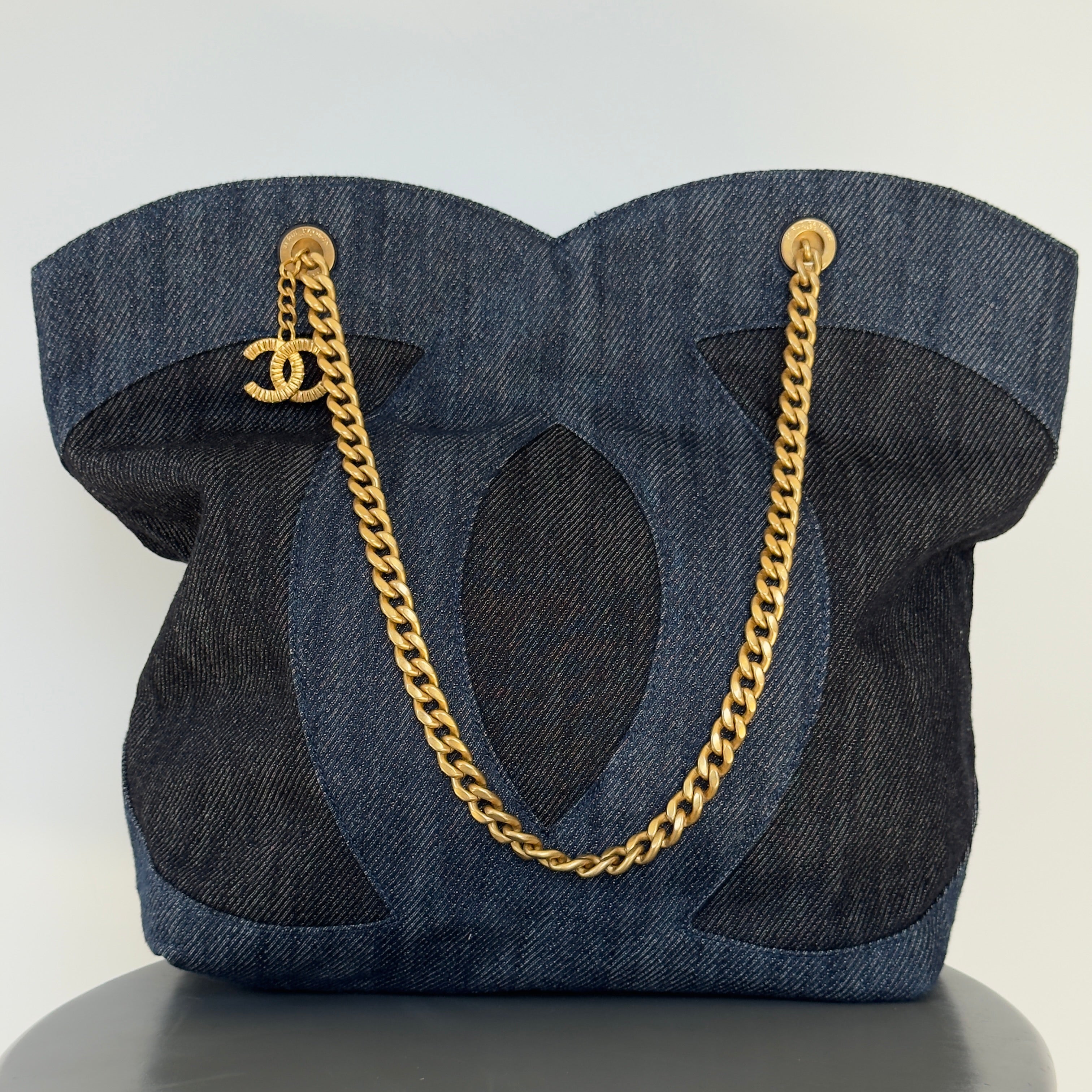 Chanel Denim Large Two Tone CC Shopping Tote with interior removable pochette - Queen May