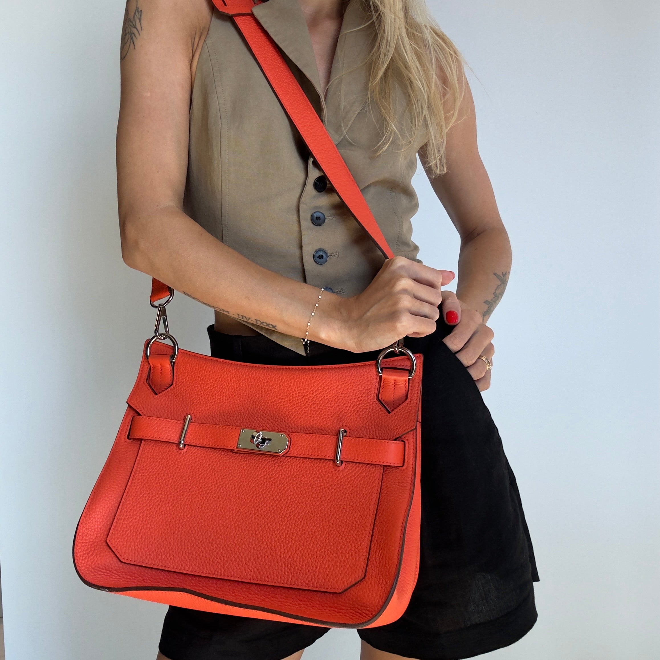 Hermes Orange Taurillion Clemence Jypsiere 31 Bag - Queen May