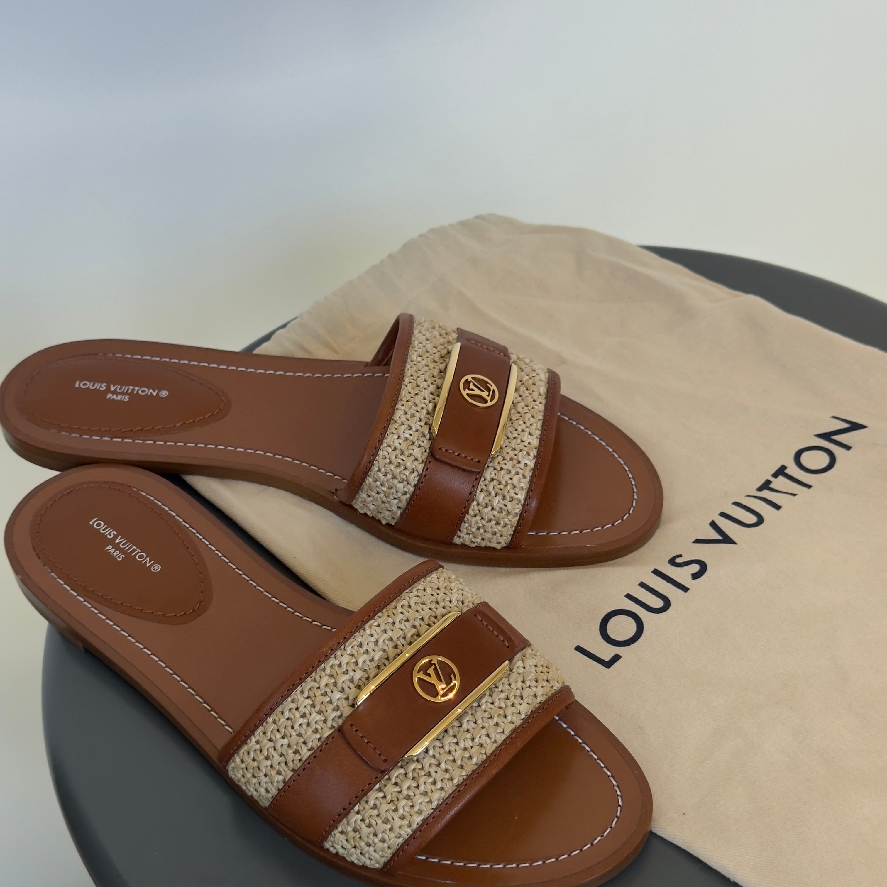 Louis Vuitton Leather Raffia Sandals - Queen May
