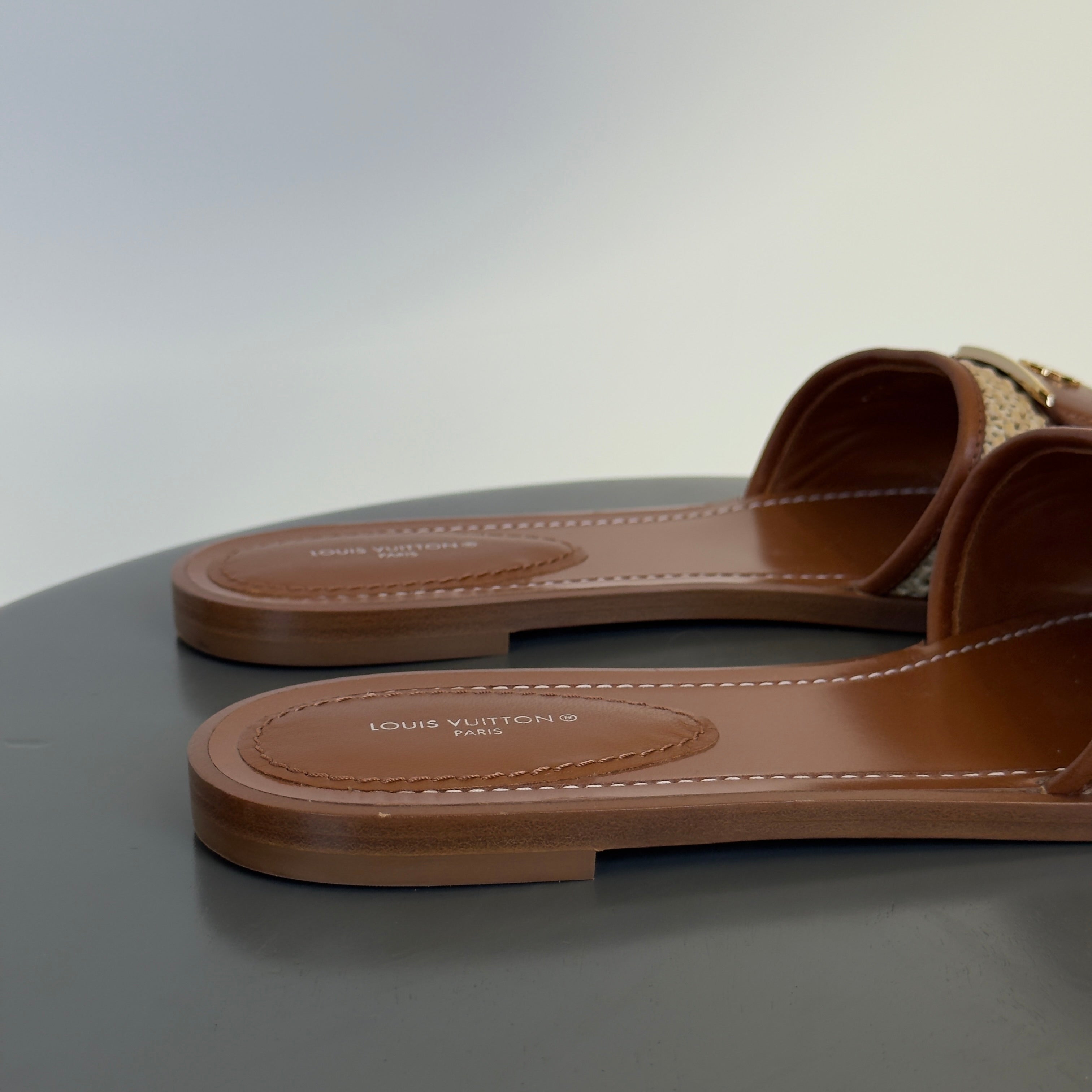 Louis Vuitton Leather Raffia Sandals - Queen May