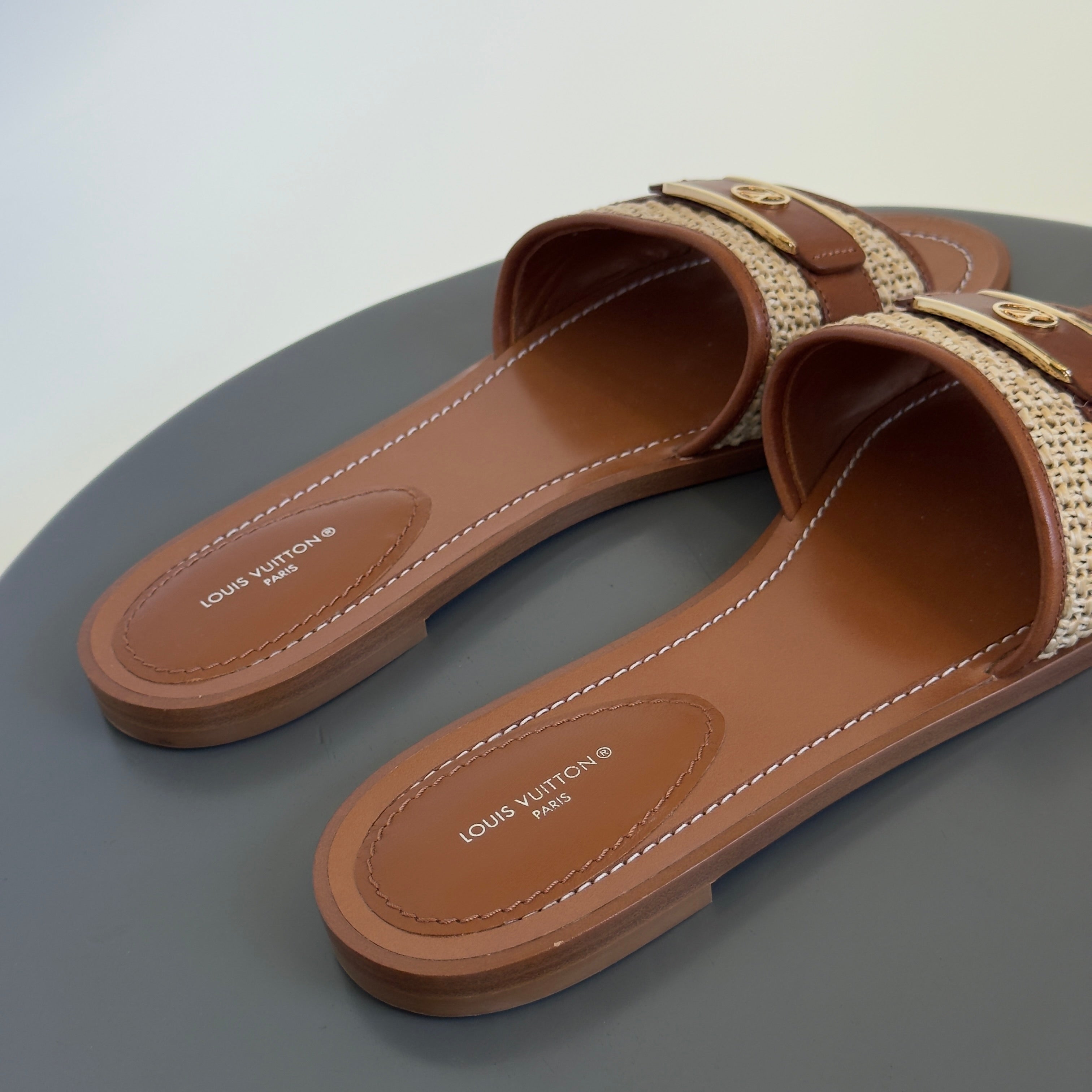 Louis Vuitton Leather Raffia Sandals - Queen May