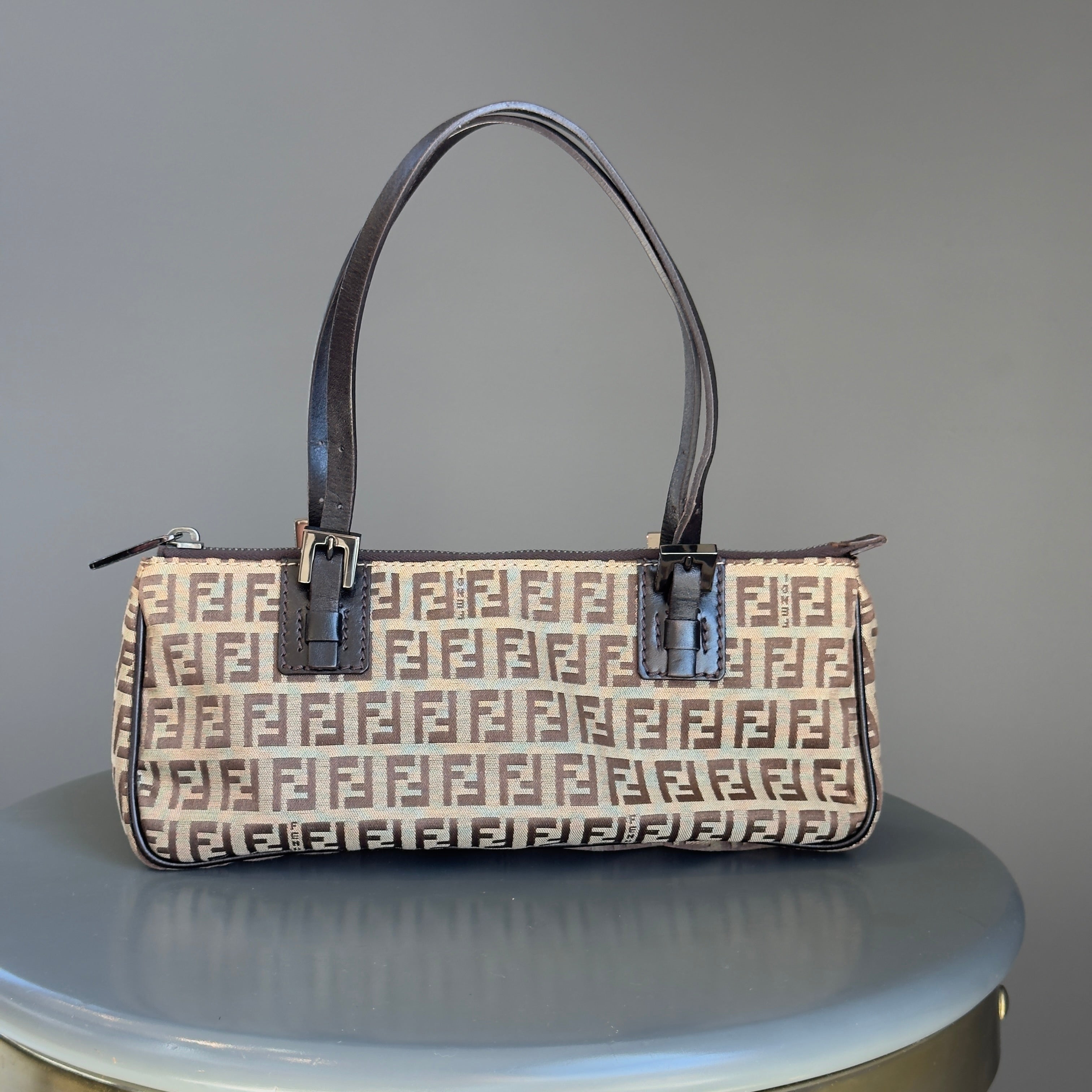 Fendi Brown Zucchino Canvas Rectangle Pochette - Queen May