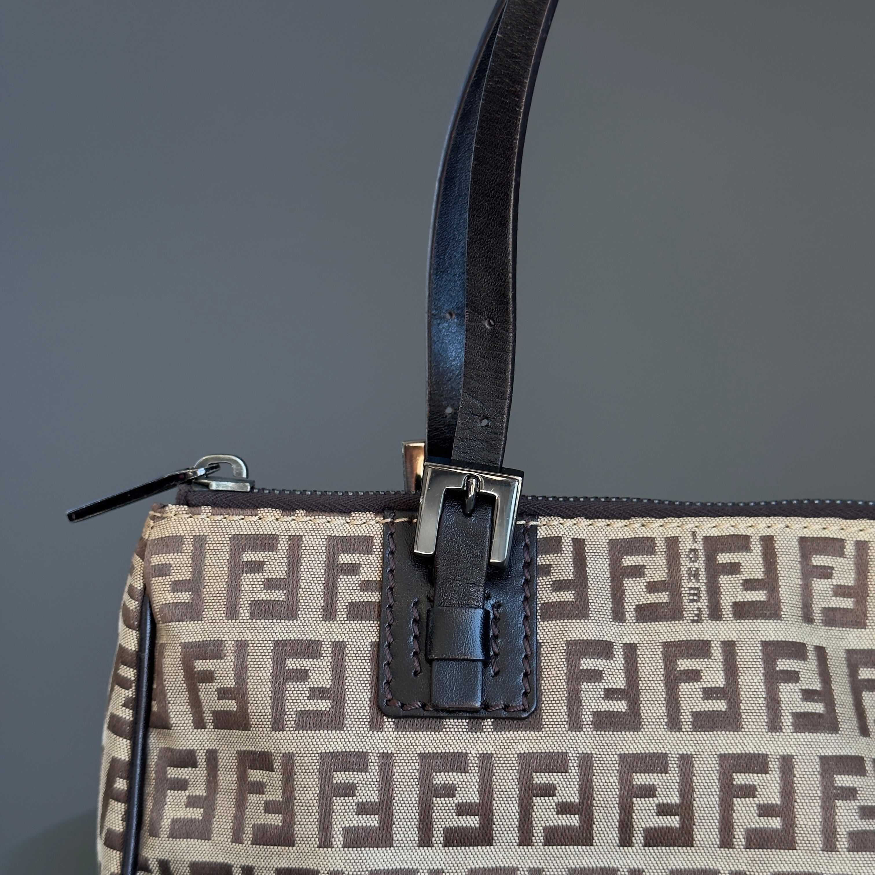 Fendi Brown Zucchino Canvas Rectangle Pochette - Queen May