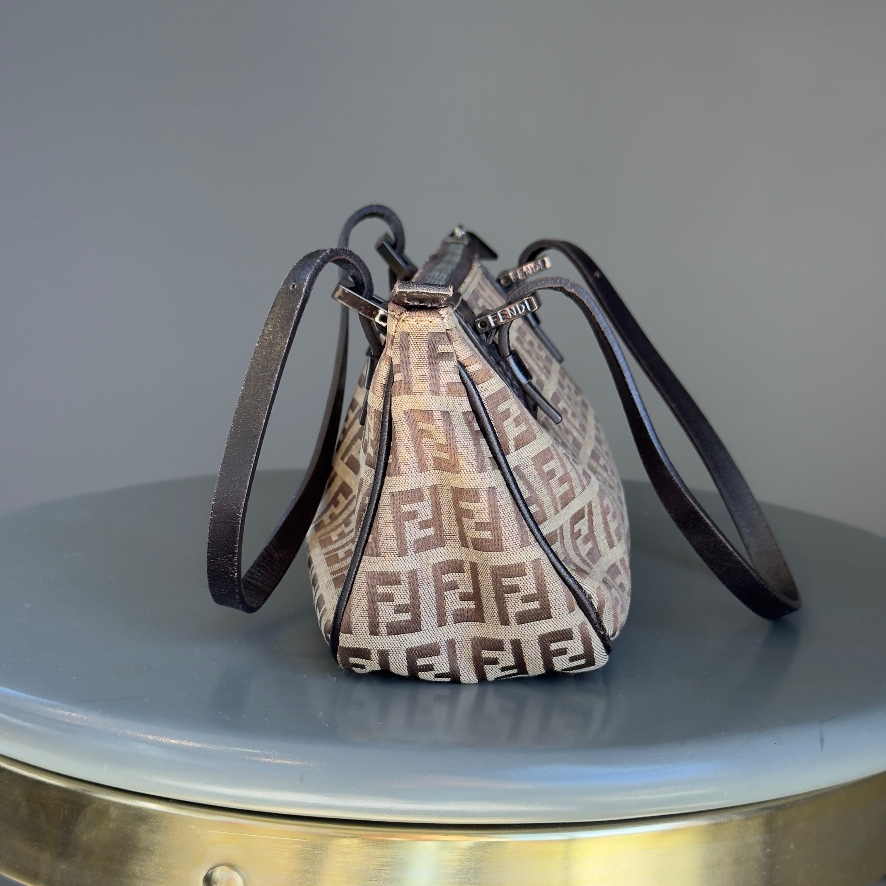 Fendi Brown Zucchino Canvas Rectangle Pochette - Queen May