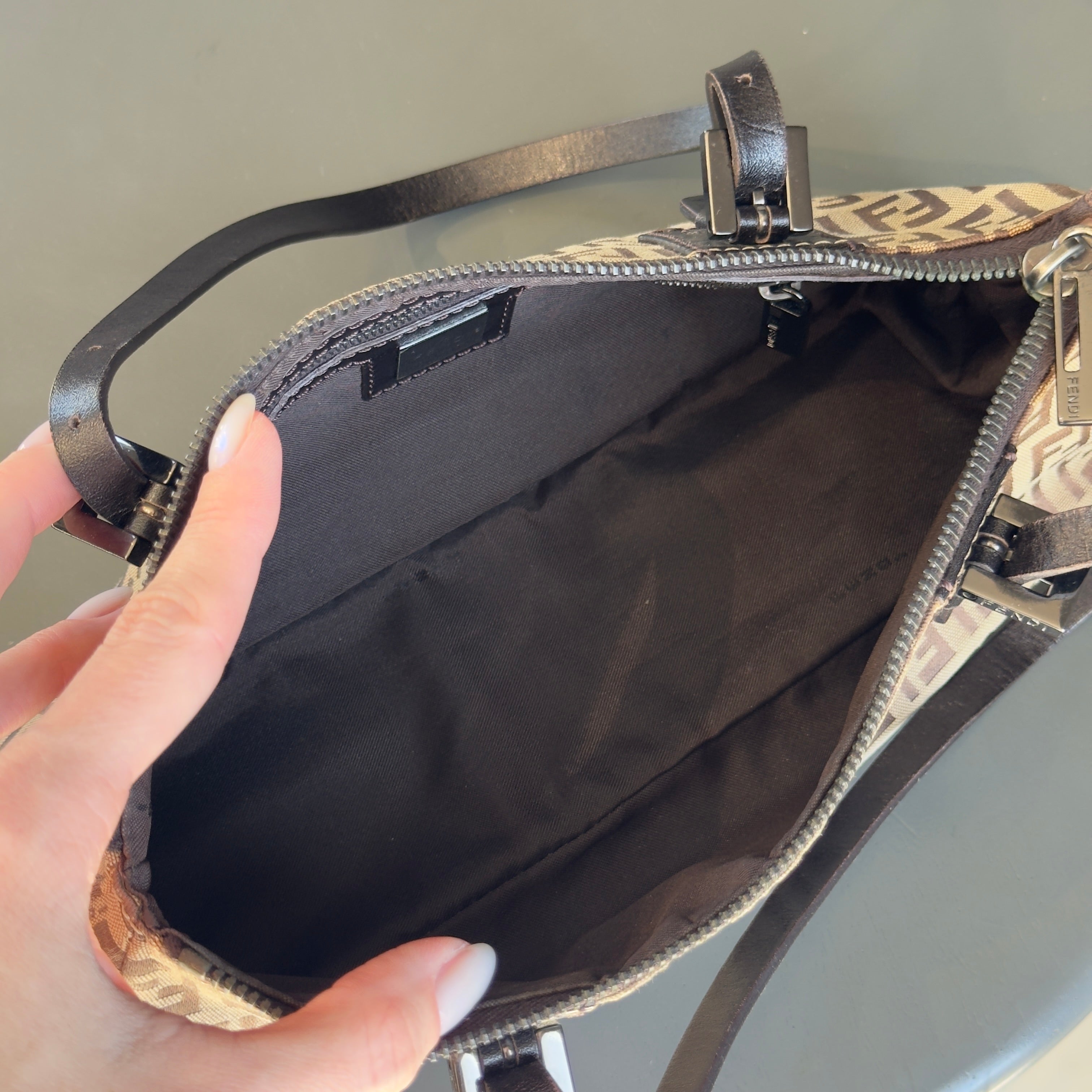 Fendi Brown Zucchino Canvas Rectangle Pochette - Queen May