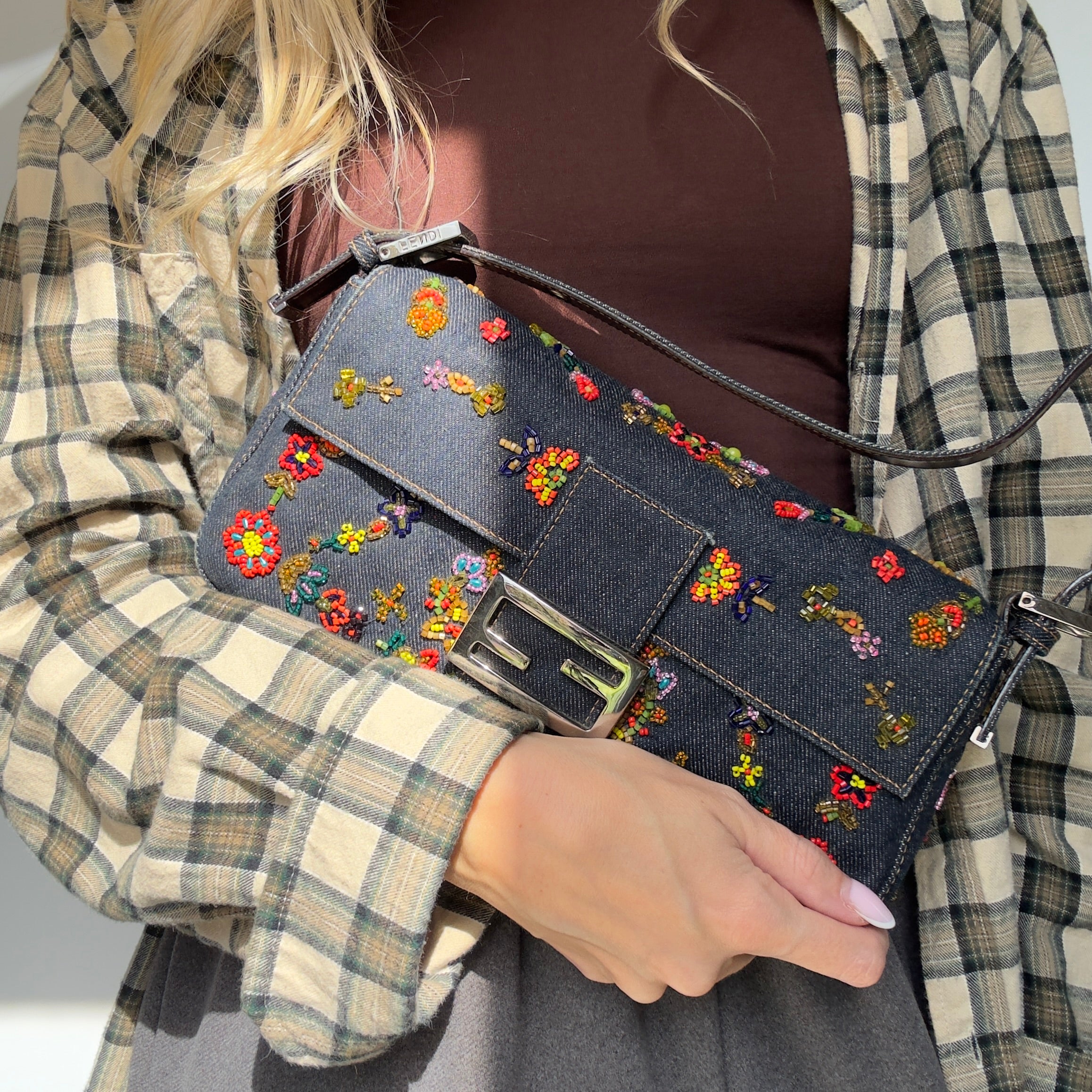 Rare Fendi Denim Beaded Baguette - Queen May