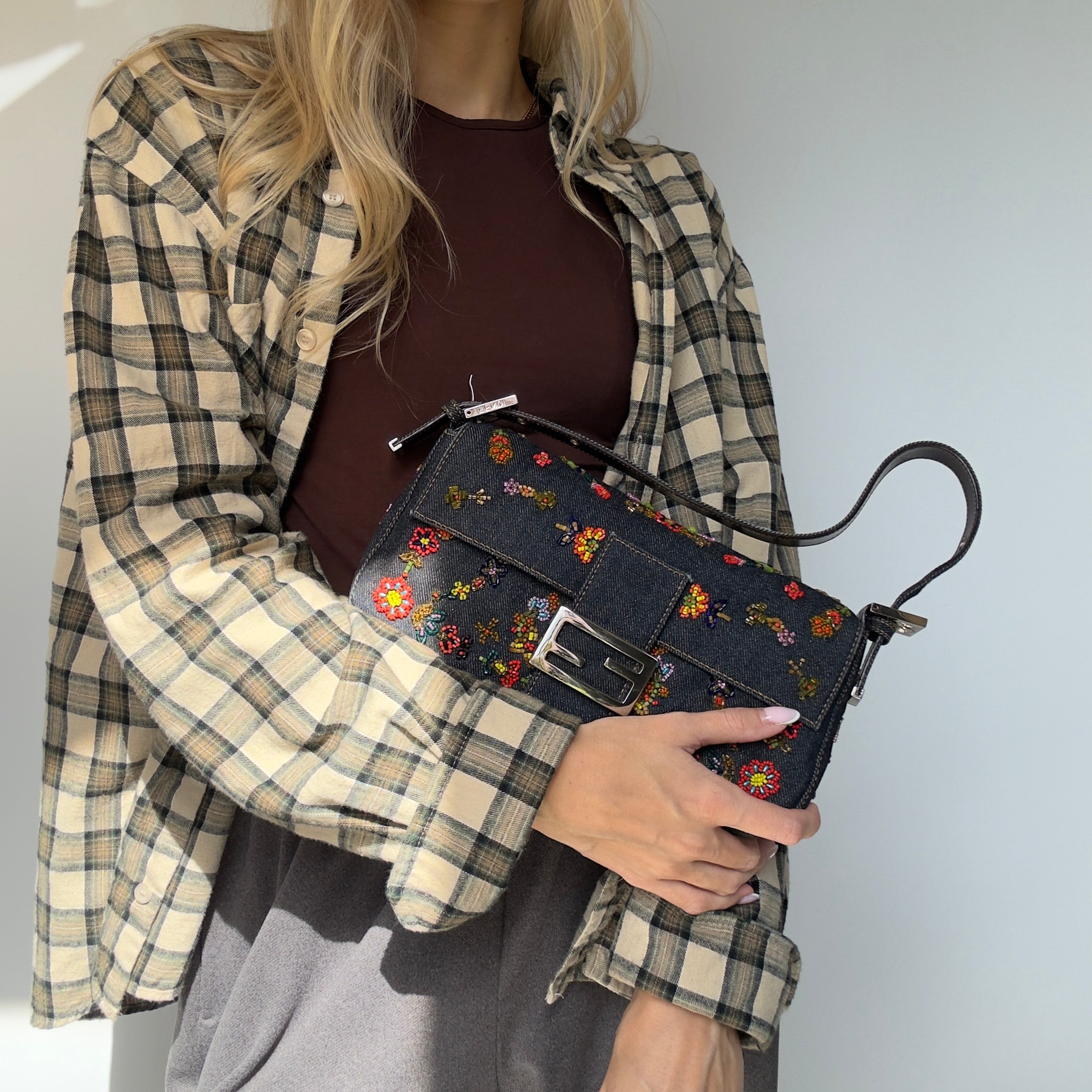 Rare Fendi Denim Beaded Baguette - Queen May