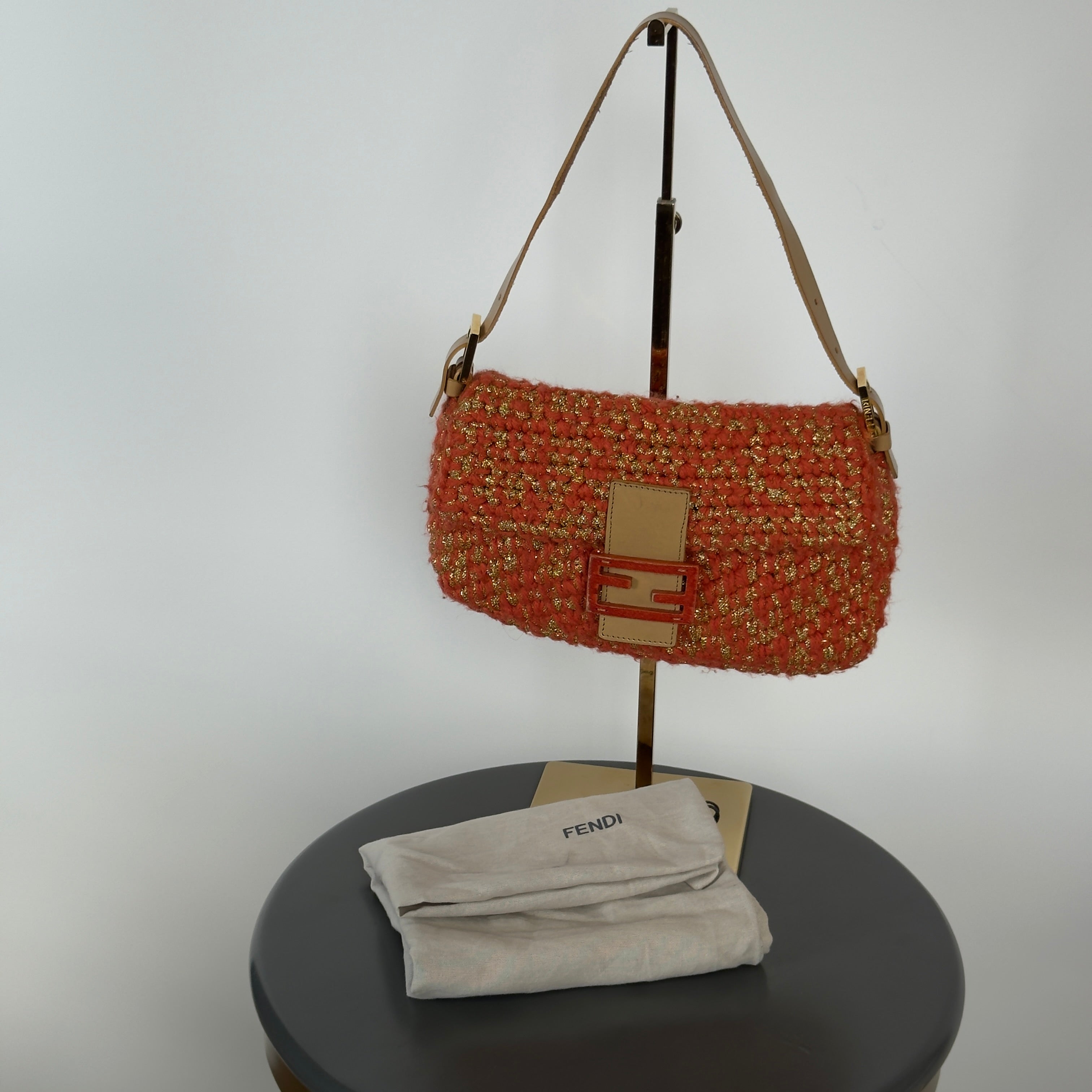 Rare Fendi Baguette Crochet Shoulder Bag In Orange Y2K Era - Queen May